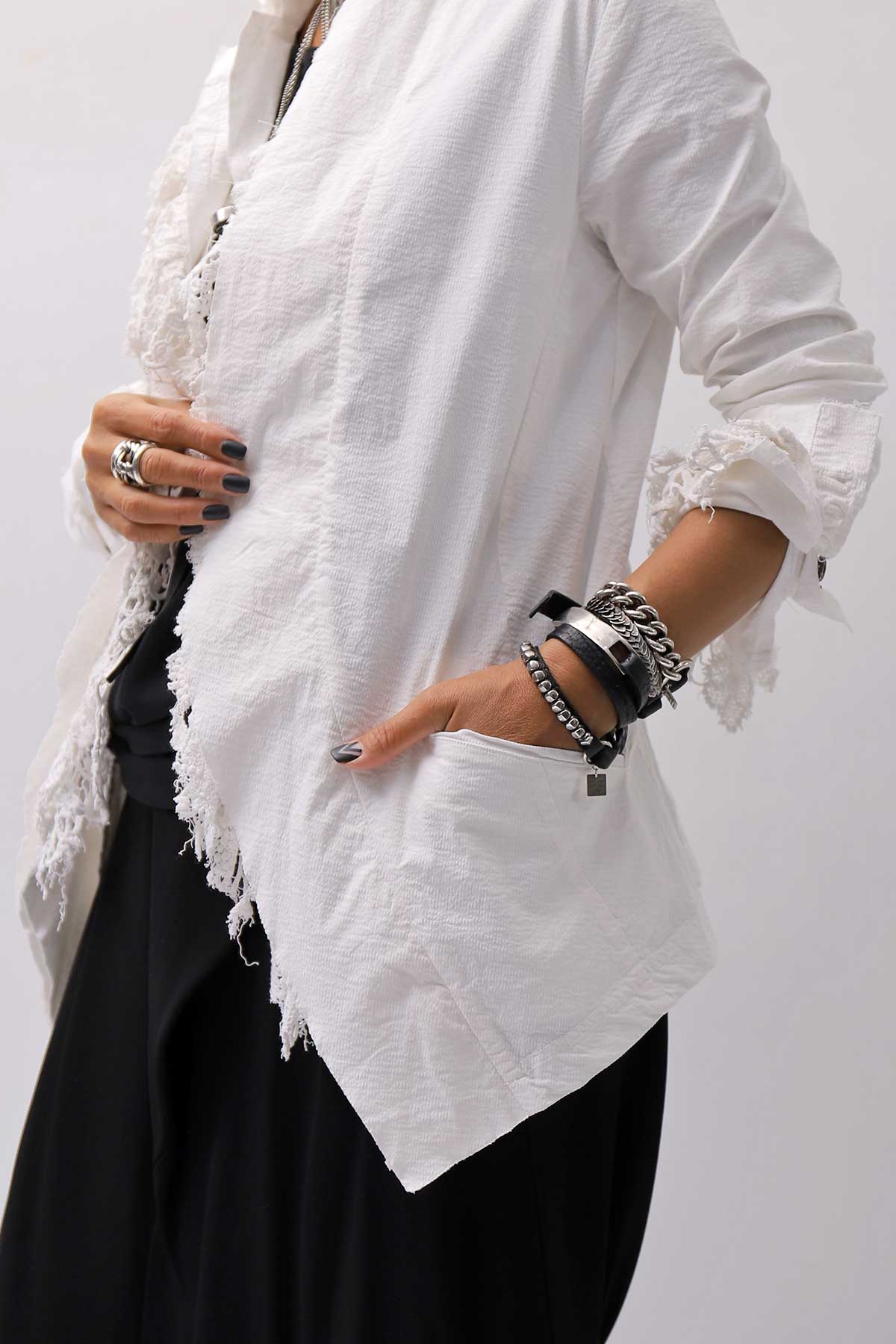 【RUNDHOLZ】 GRUNGE COTTON LACE &amp; STRETCH JACKET _SEAFOAM FOG