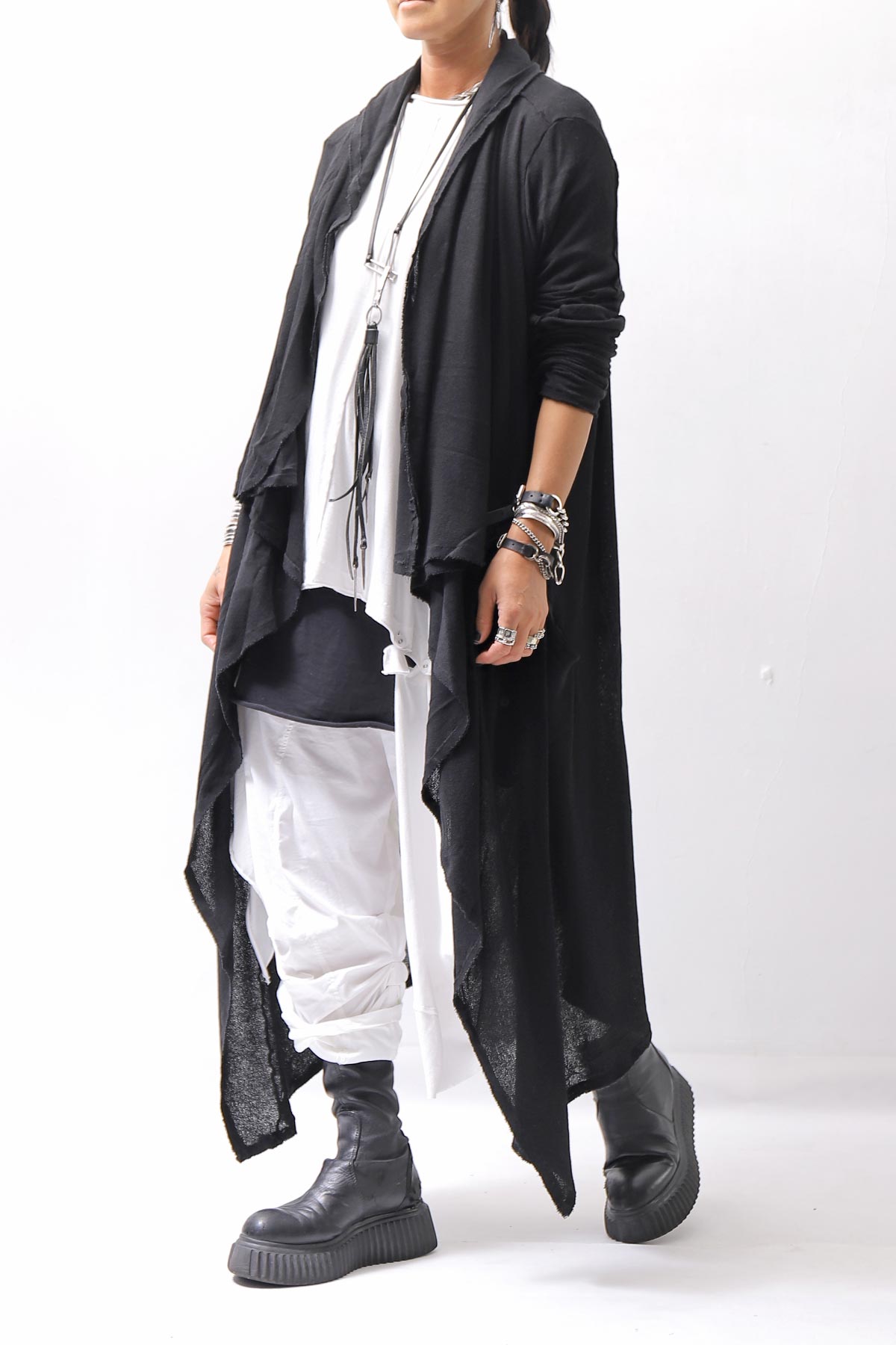 【NOSTRASANTISSIMA】 ASYMMETRY BACK CROSS CARDIGAN TS24_BLACK