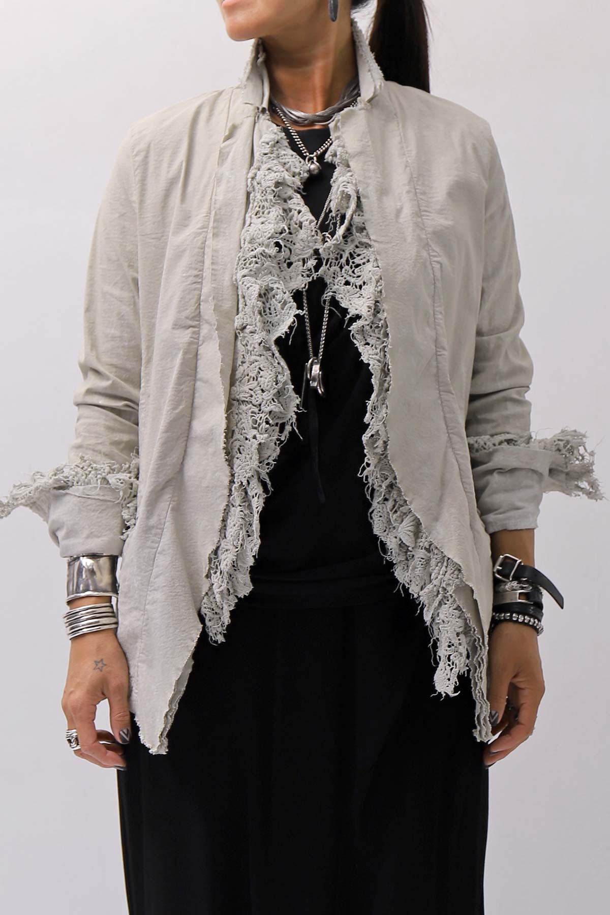 【RUNDHOLZ】 GRUNGE COTTON LACE &amp; STRETCH JACKET _LINEN FOG