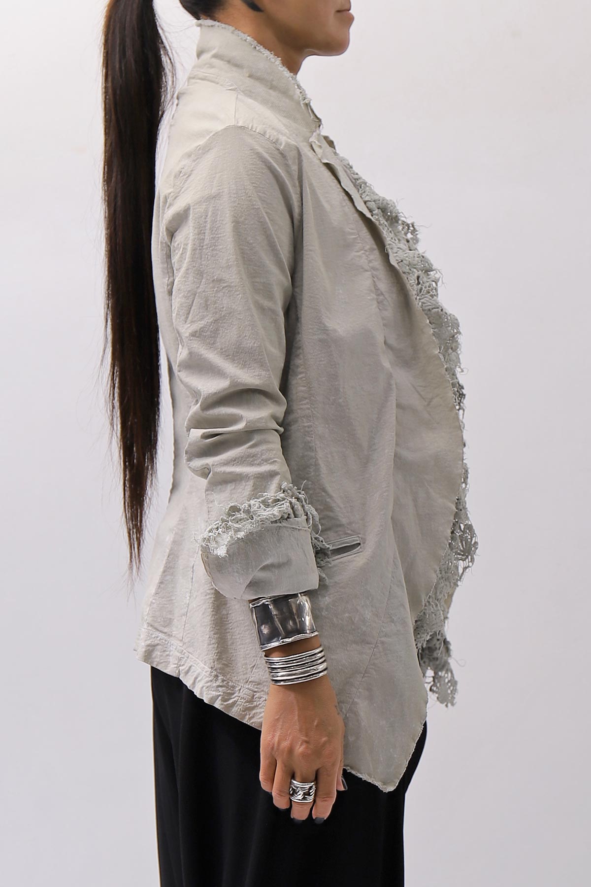 【RUNDHOLZ】 GRUNGE COTTON LACE &amp; STRETCH JACKET _LINEN FOG