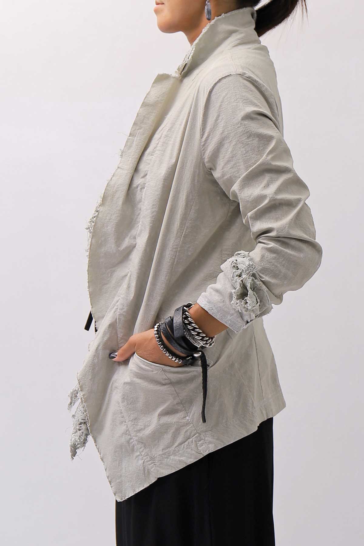 【RUNDHOLZ】 GRUNGE COTTON LACE &amp; STRETCH JACKET _LINEN FOG