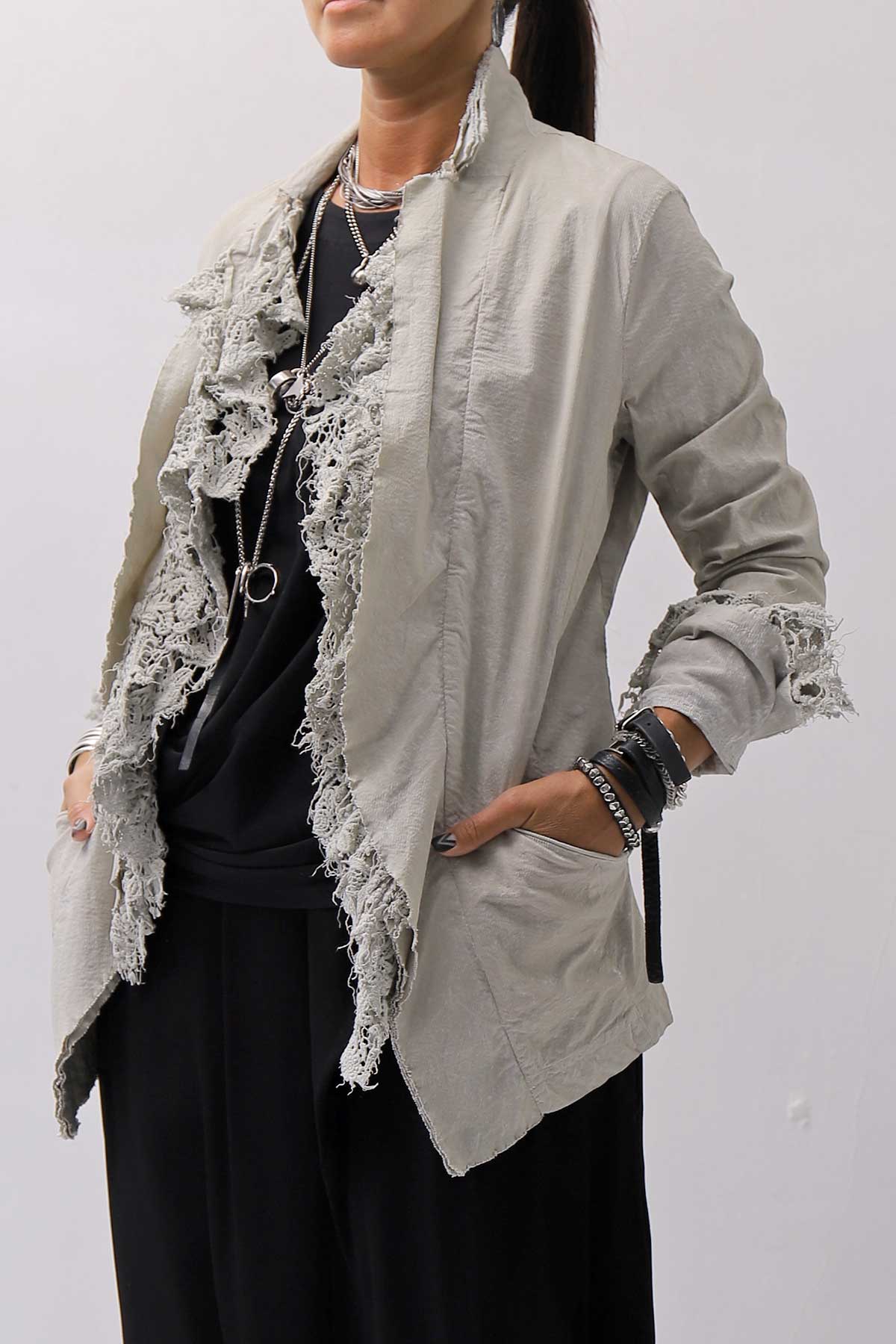 【RUNDHOLZ】 GRUNGE COTTON LACE &amp; STRETCH JACKET _LINEN FOG