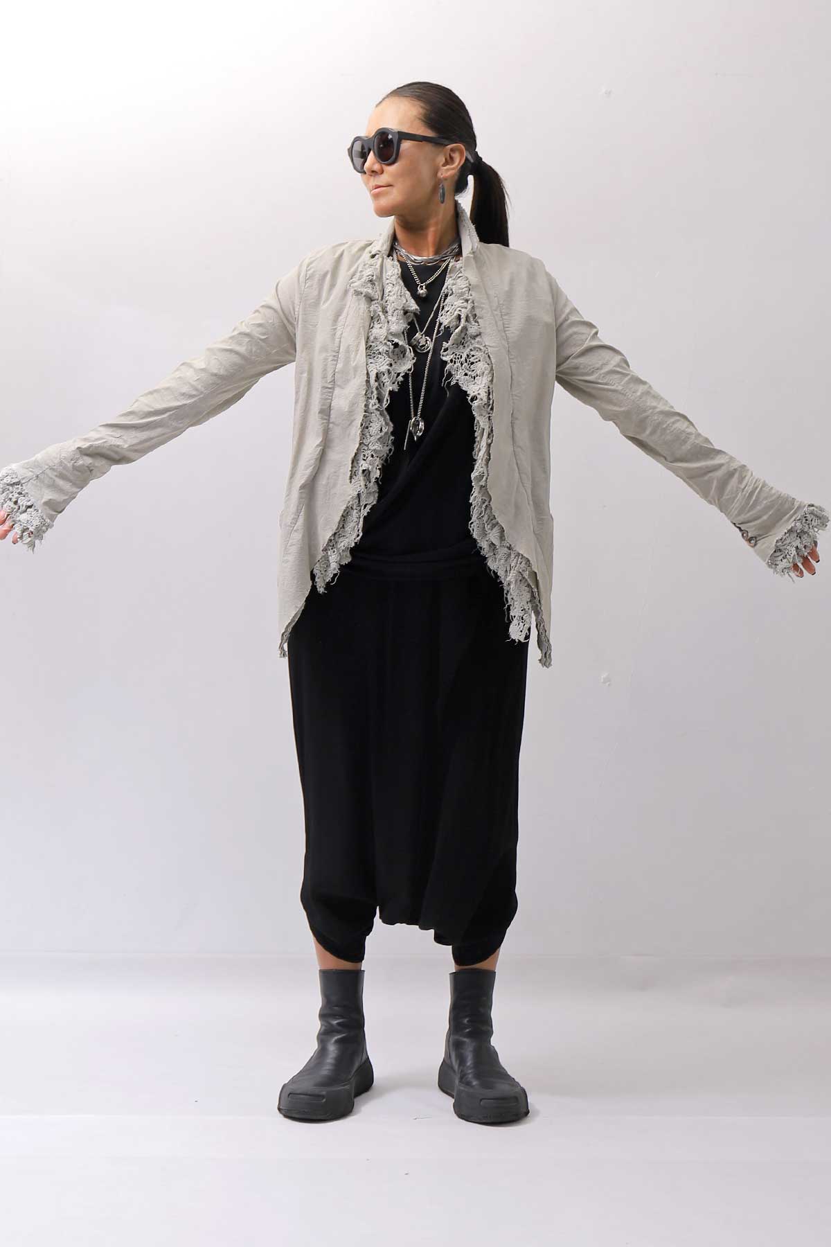 【RUNDHOLZ】 GRUNGE COTTON LACE &amp; STRETCH JACKET _LINEN FOG