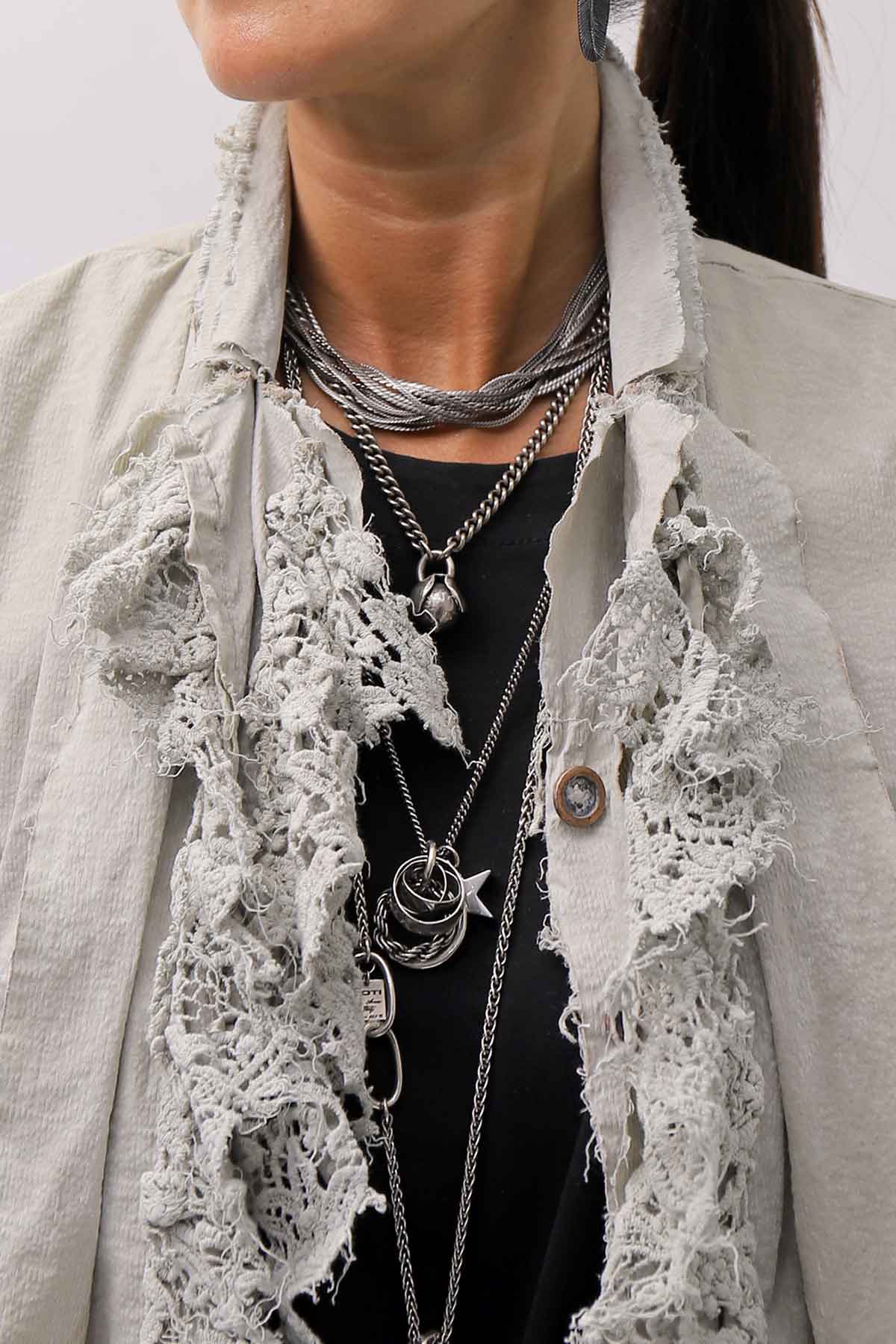 【RUNDHOLZ】 GRUNGE COTTON LACE &amp; STRETCH JACKET _LINEN FOG