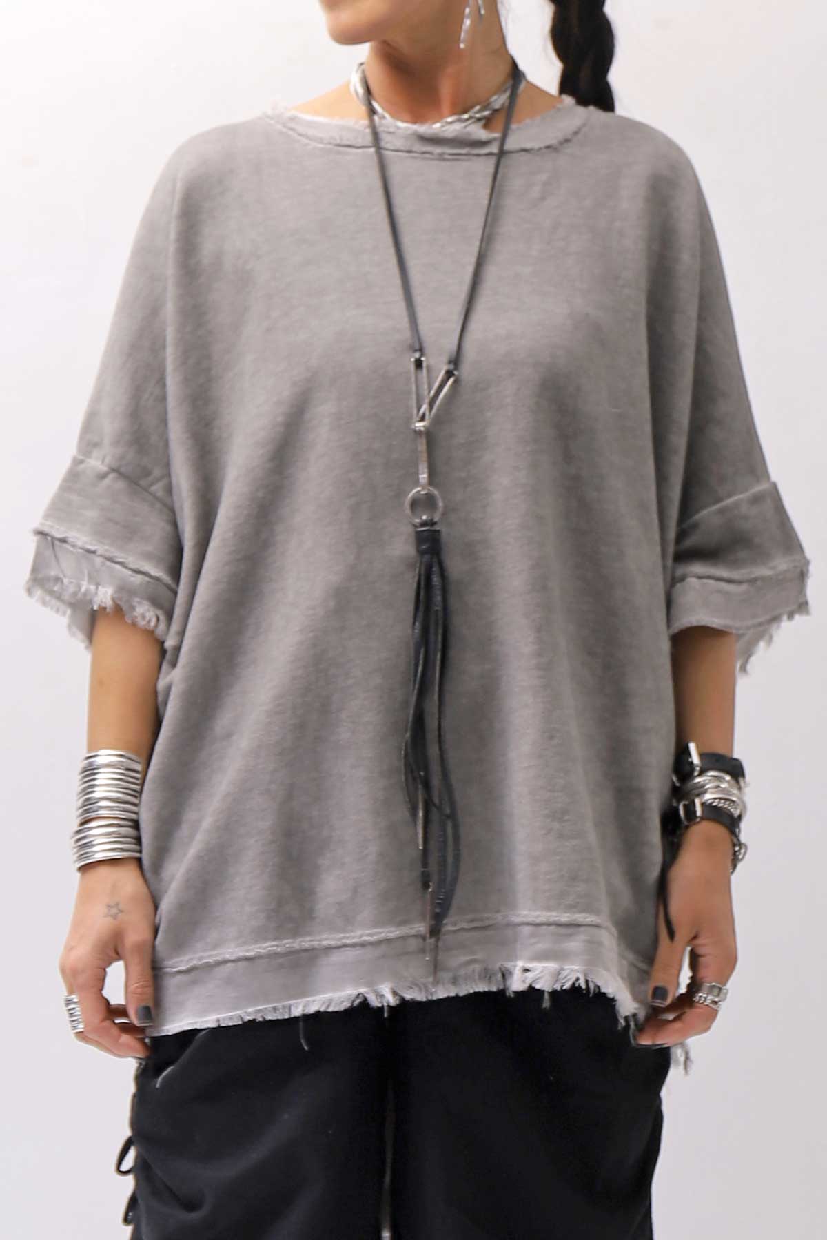 【sanctamuerte】BACK DRAPE&amp;COTTON LIGHT SWEAT TOP S04/M1_GREY