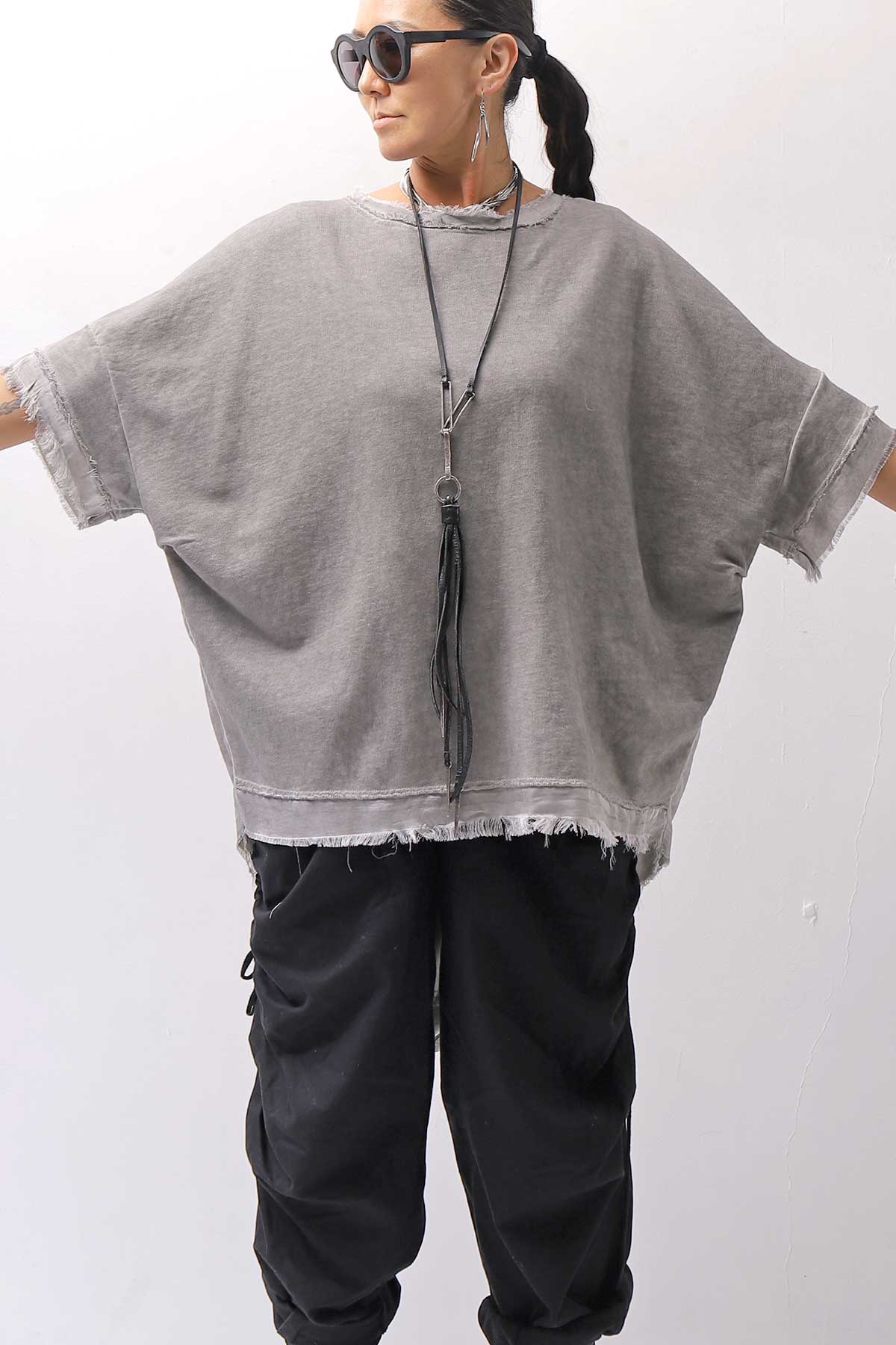 【sanctamuerte】BACK DRAPE&amp;COTTON LIGHT SWEAT TOP S04/M1_GREY