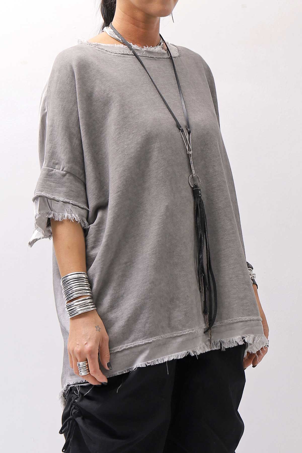 【sanctamuerte】BACK DRAPE&amp;COTTON LIGHT SWEAT TOP S04/M1_GREY