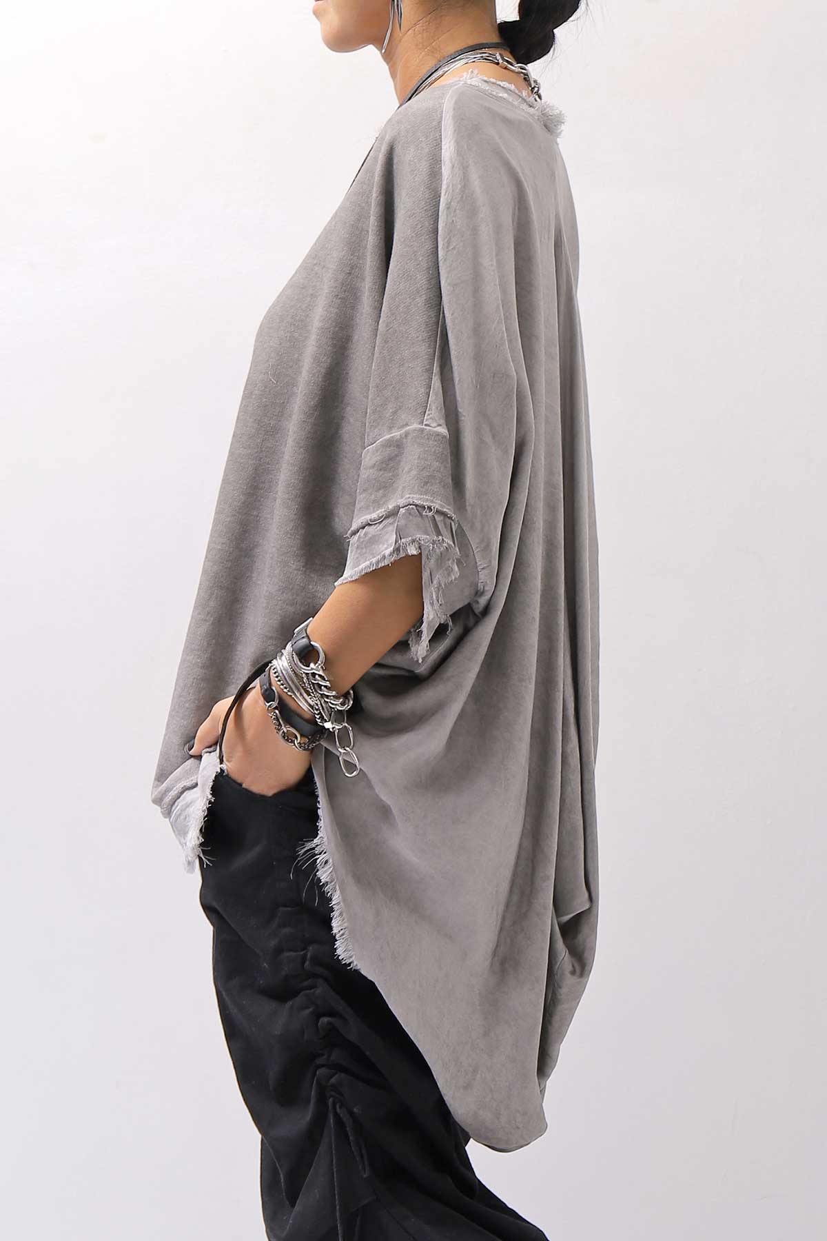 【sanctamuerte】BACK DRAPE&amp;COTTON LIGHT SWEAT TOP S04/M1_GREY