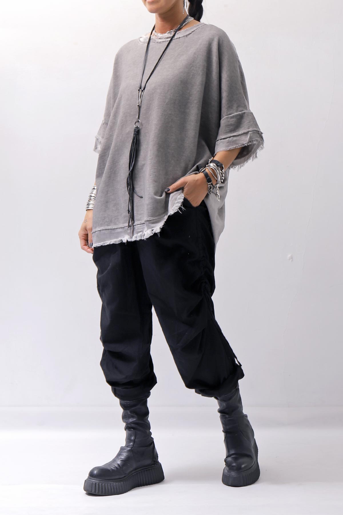 【sanctamuerte】BACK DRAPE&amp;COTTON LIGHT SWEAT TOP S04/M1_GREY