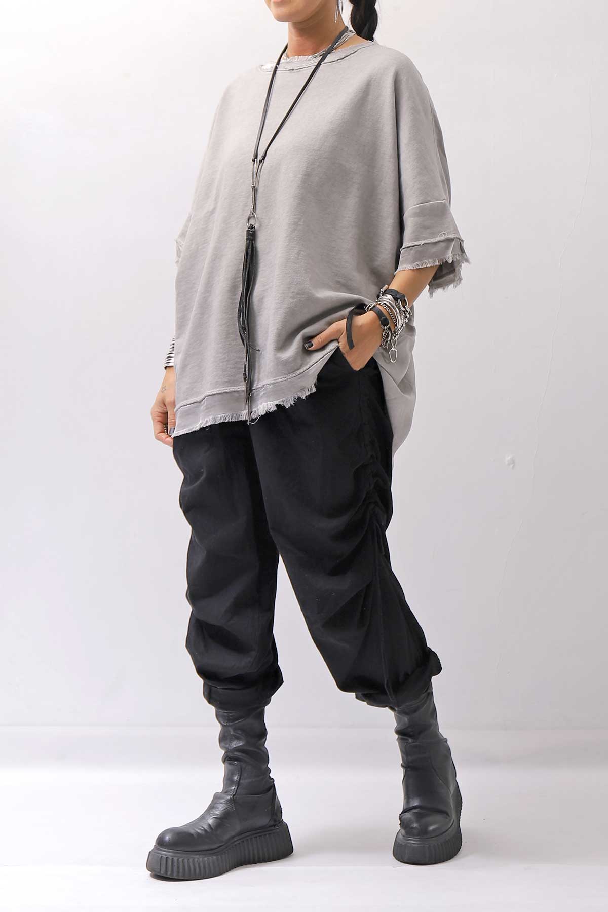 【sanctamuerte】BACK DRAPE&amp;COTTON LIGHT SWEAT TOP S04/M1_GREY