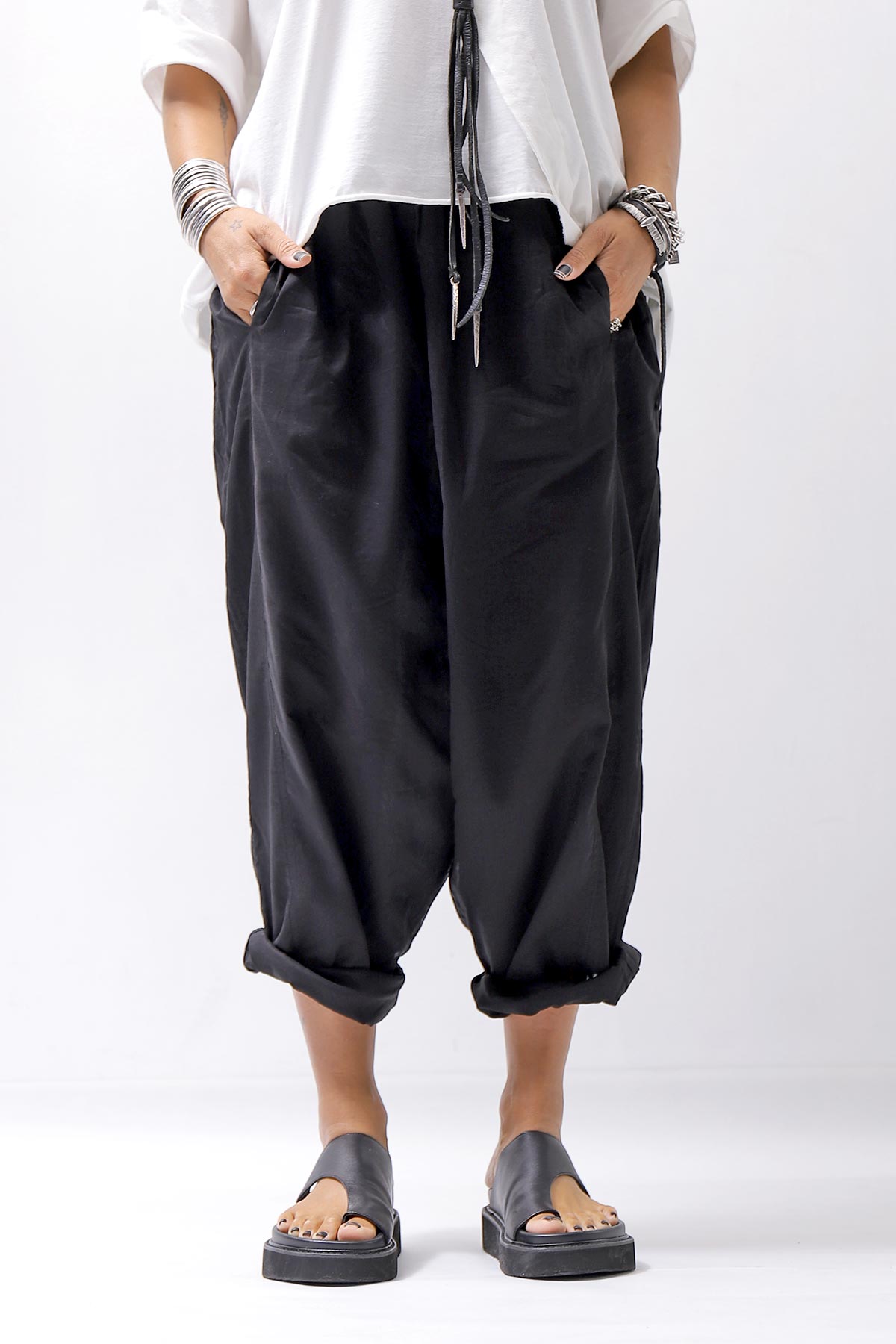 【studio b3】 UNISEX LIGHT COTTON SARROUEL PANTS BZB1668_BLACK