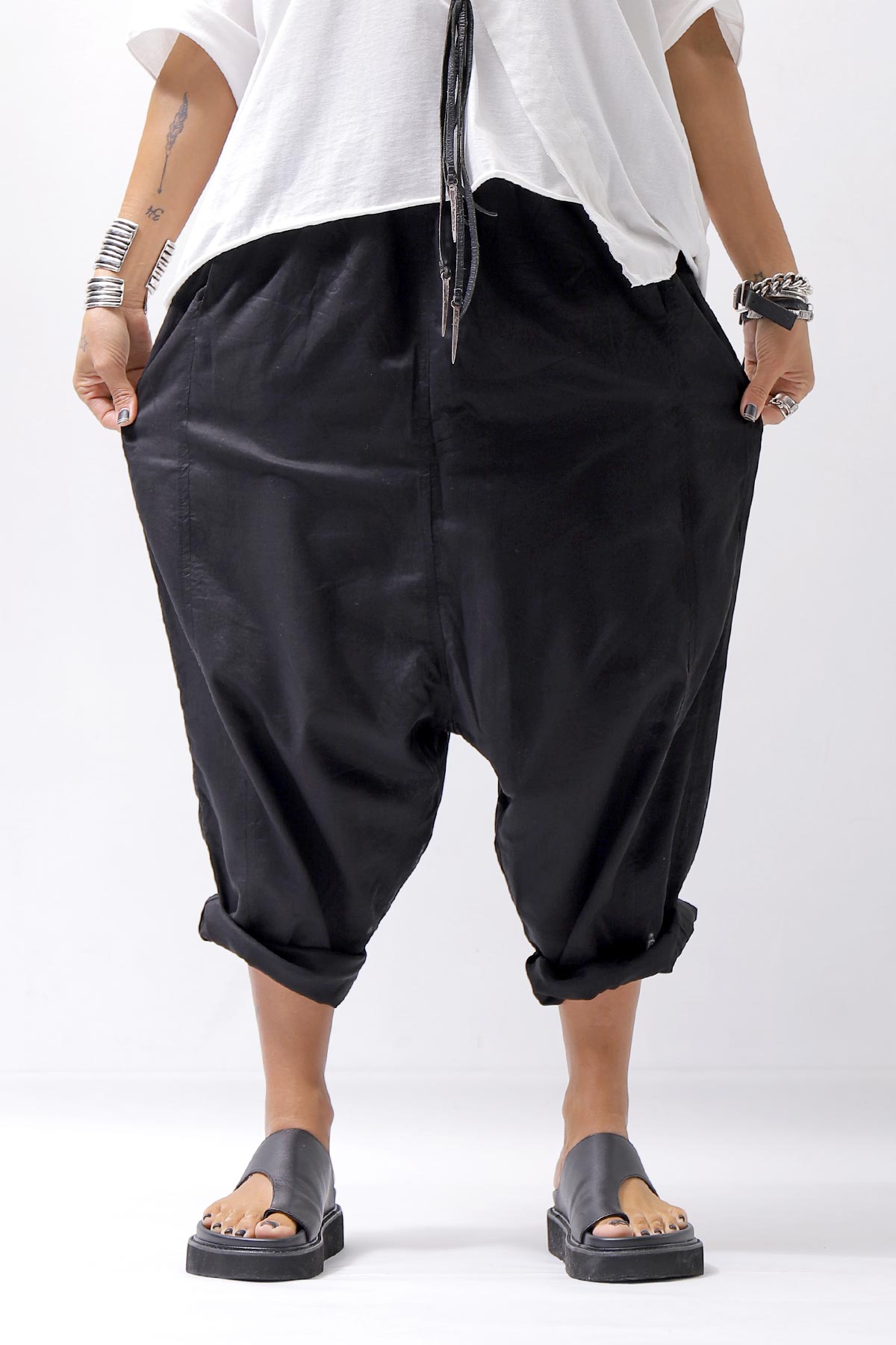【studio b3】 UNISEX LIGHT COTTON SARROUEL PANTS BZB1668_BLACK