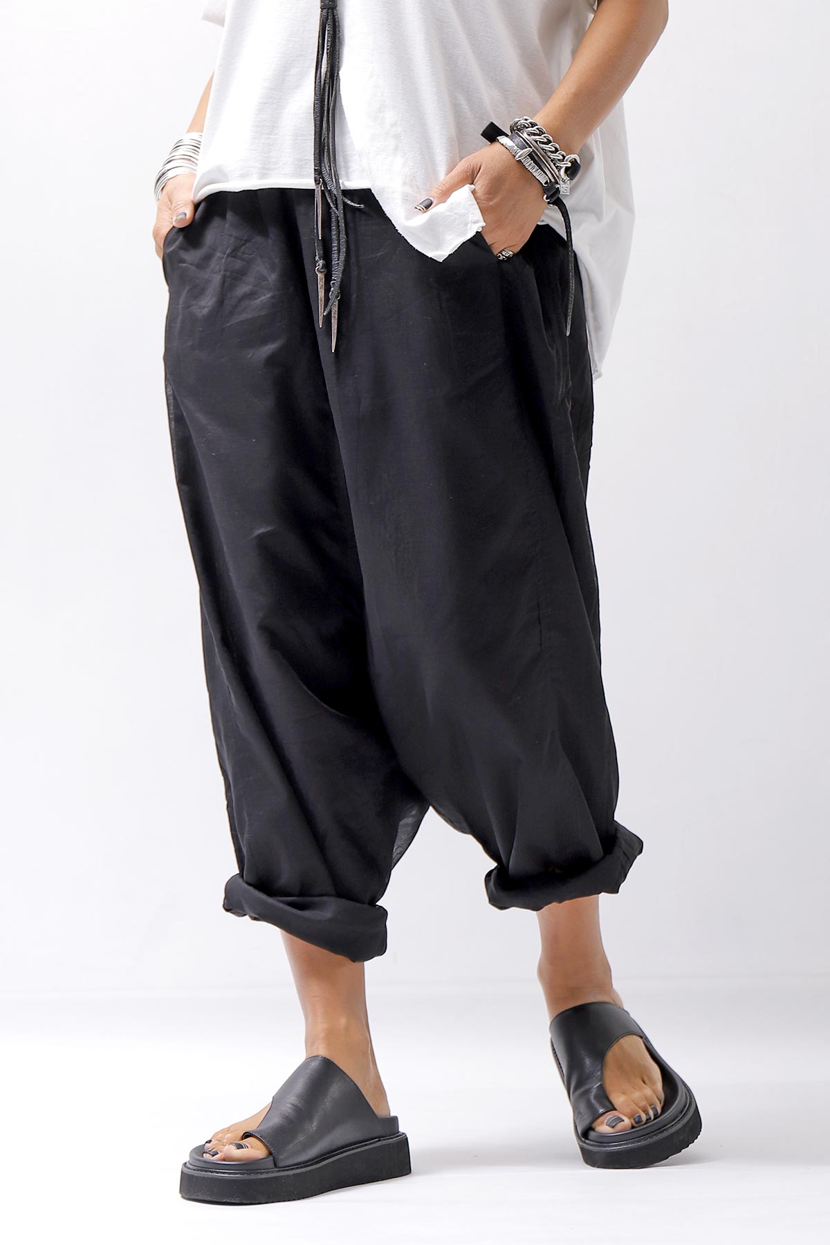 【studio b3】 UNISEX LIGHT COTTON SARROUEL PANTS BZB1668_BLACK