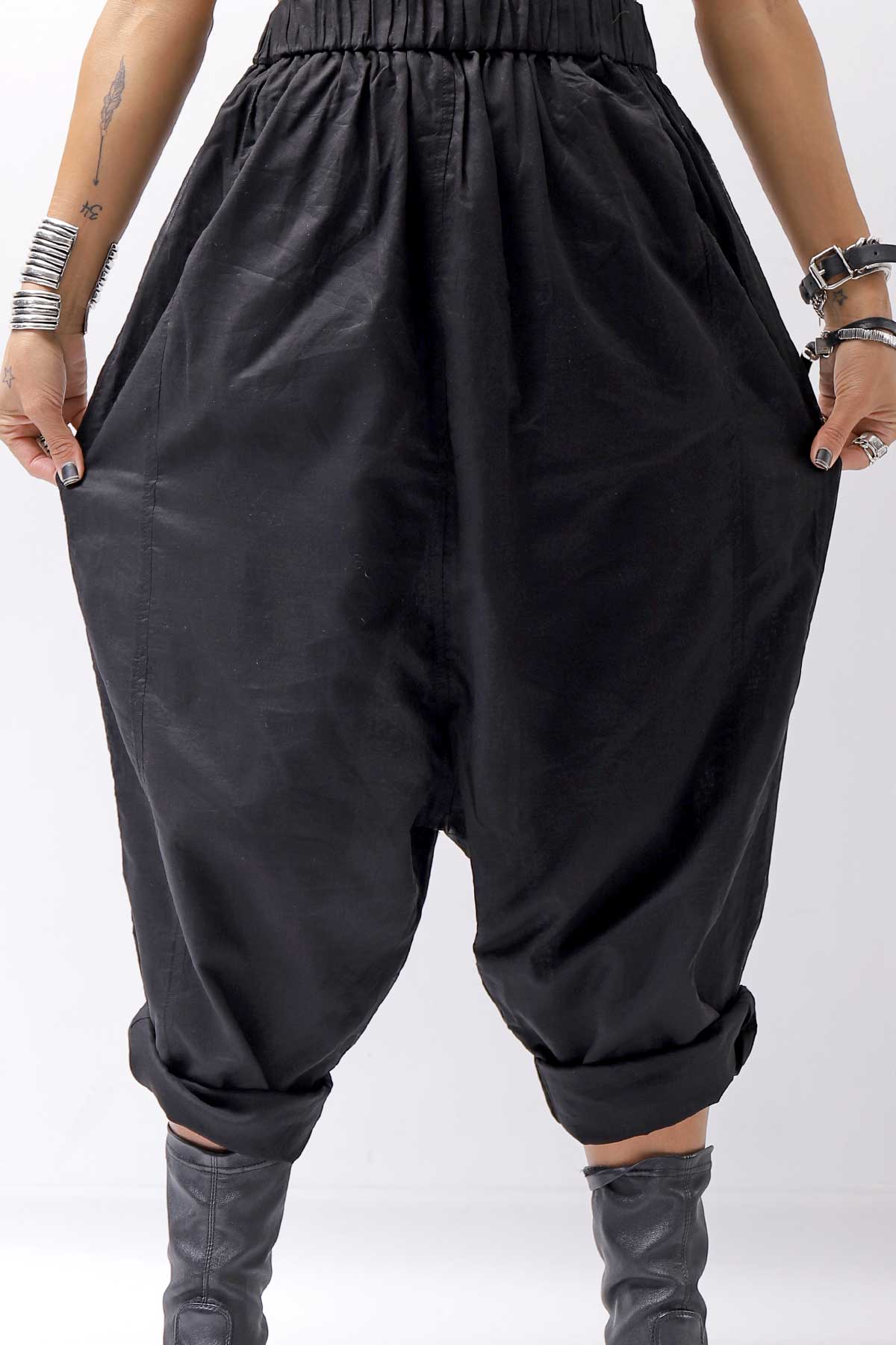 【studio b3】 UNISEX LIGHT COTTON SARROUEL PANTS BZB1668_BLACK