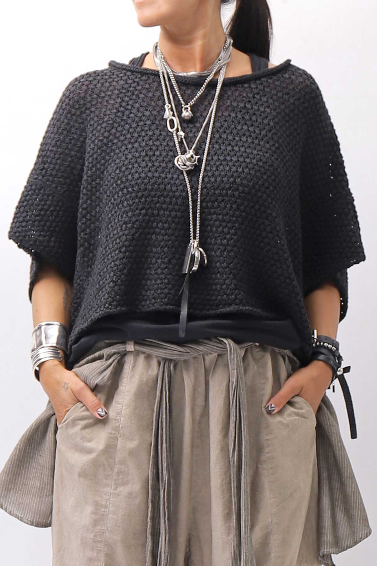 【RUNDHOLZ】 COTTON MESH KNIT TOPS _BLACK