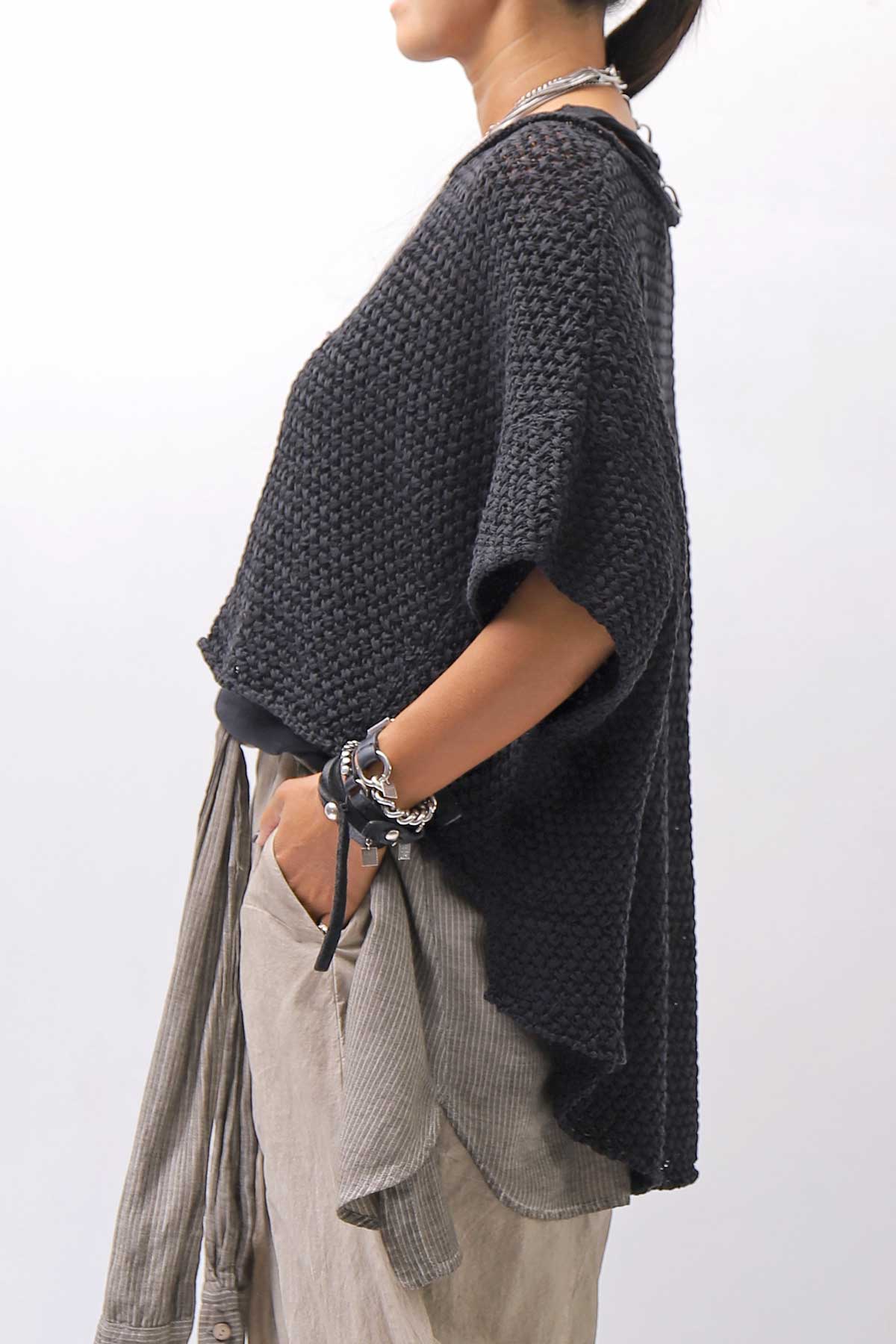 【RUNDHOLZ】 COTTON MESH KNIT TOPS _BLACK
