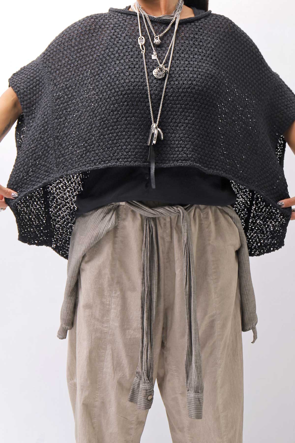 【RUNDHOLZ】 COTTON MESH KNIT TOPS _BLACK