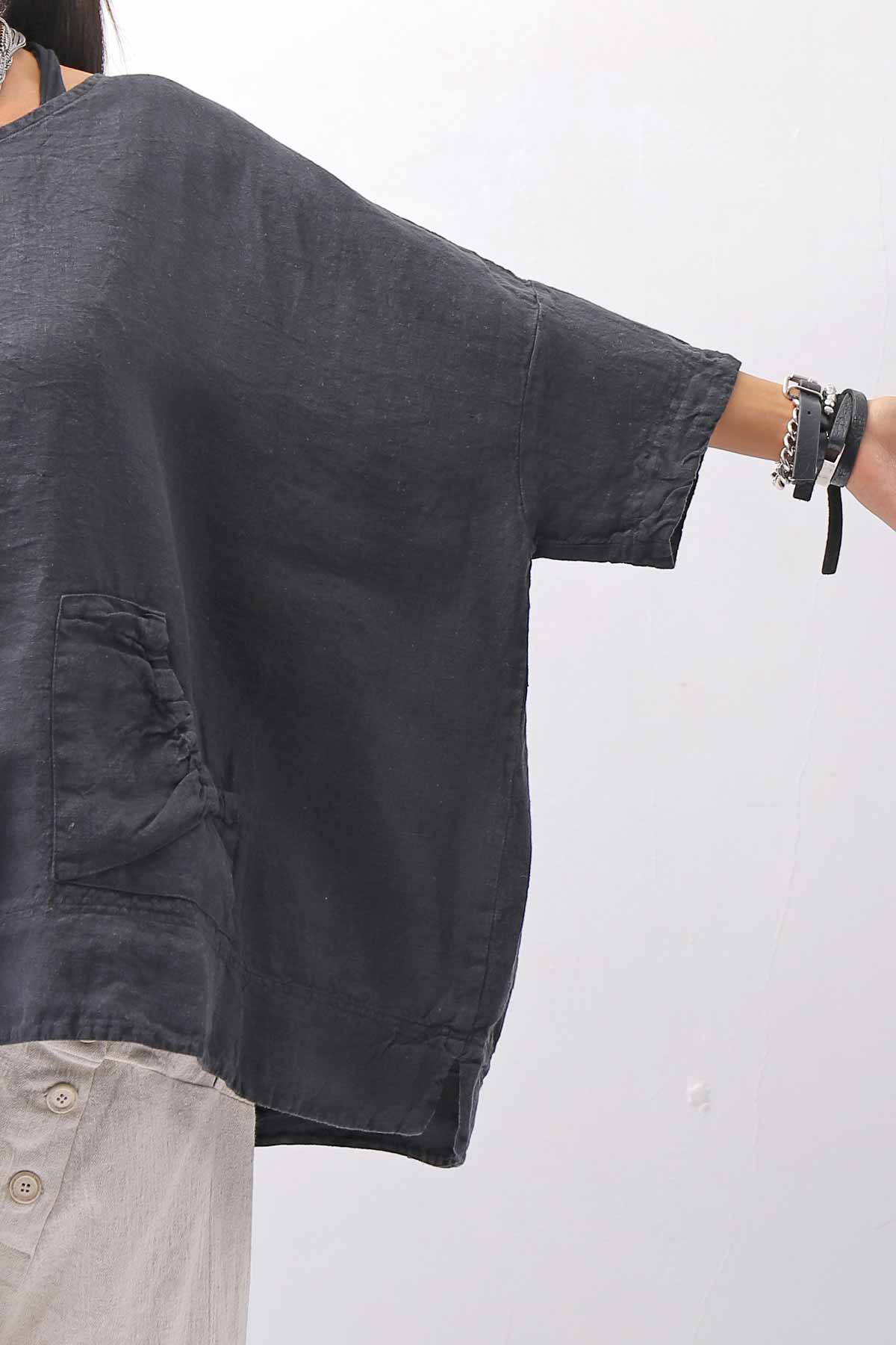 【RUNDHOLZ】 UNISEX OVERSIZED LINEN TOPS _BLACK