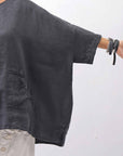 【RUNDHOLZ】 UNISEX OVERSIZED LINEN TOPS _BLACK