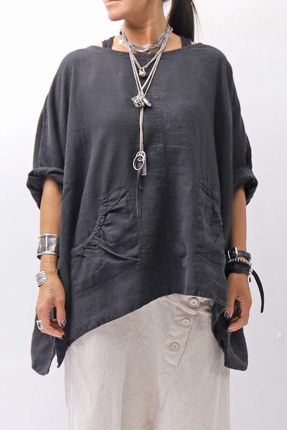 【RUNDHOLZ】 UNISEX OVERSIZED LINEN TOPS _BLACK