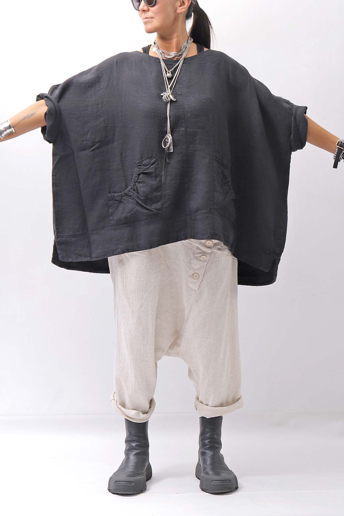 【RUNDHOLZ】 UNISEX OVERSIZED LINEN TOPS _BLACK