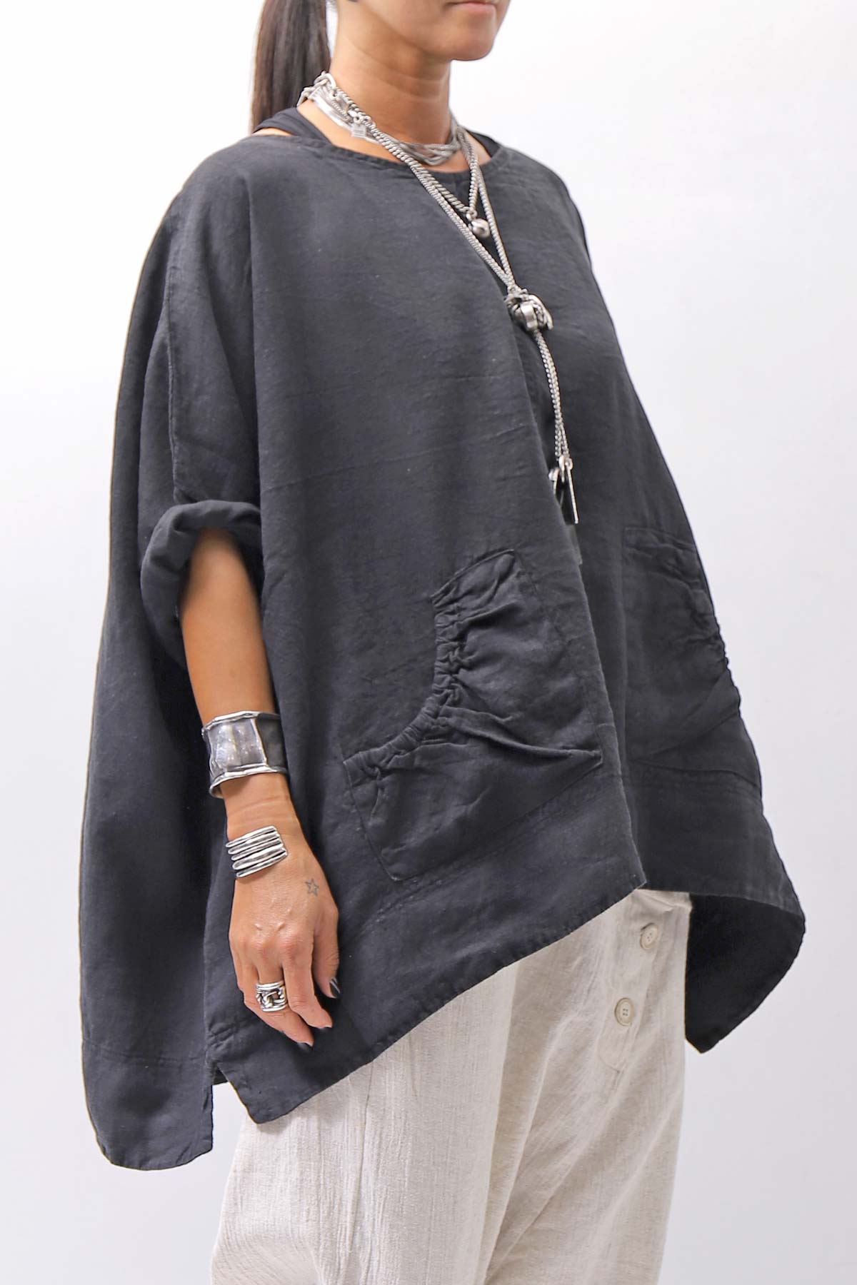 【RUNDHOLZ】 UNISEX OVERSIZED LINEN TOPS _BLACK