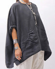 【RUNDHOLZ】 UNISEX OVERSIZED LINEN TOPS _BLACK