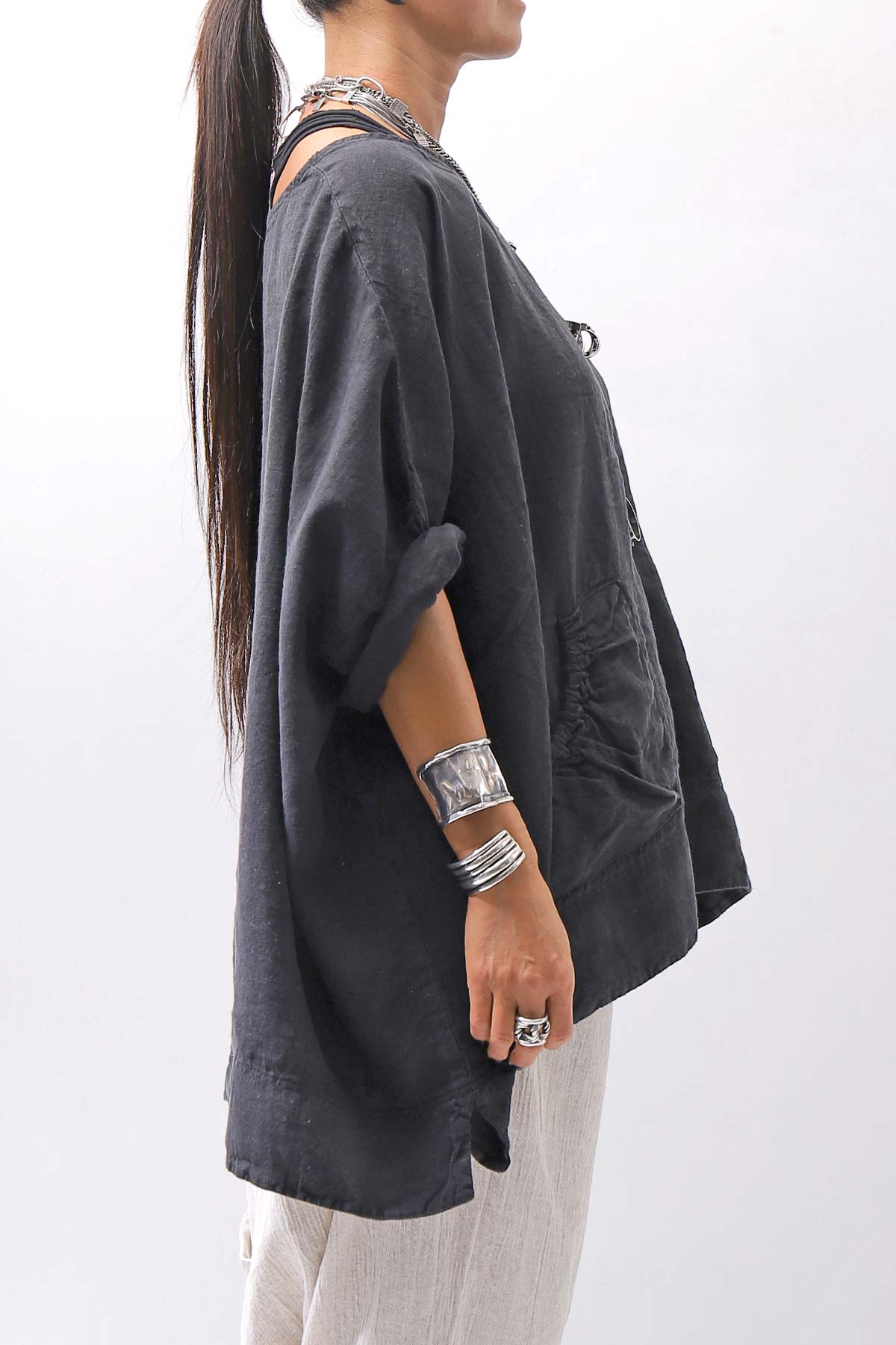 【RUNDHOLZ】 UNISEX OVERSIZED LINEN TOPS _BLACK
