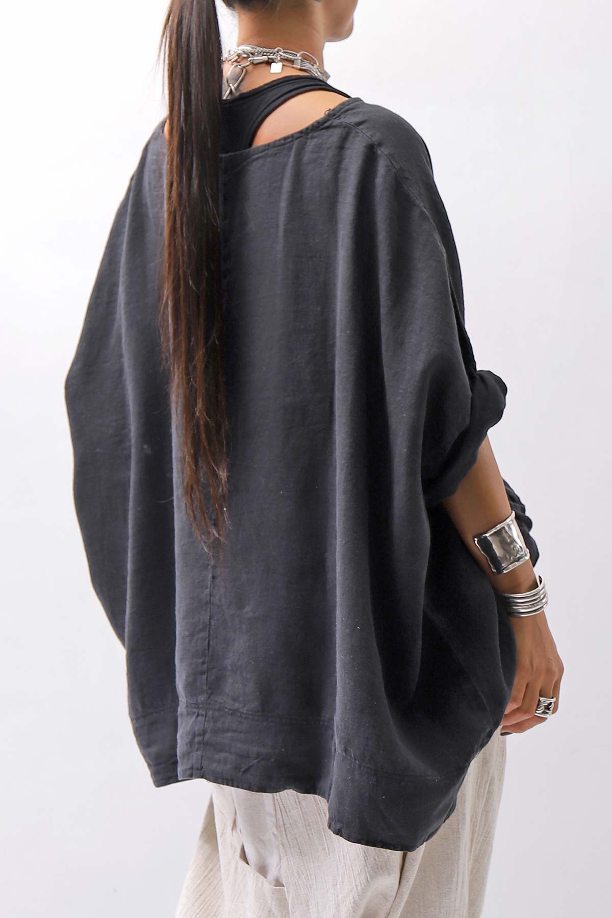 【RUNDHOLZ】 UNISEX OVERSIZED LINEN TOPS _BLACK