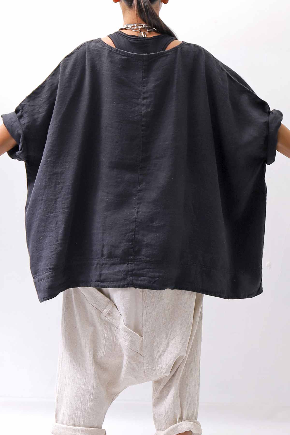 【RUNDHOLZ】 UNISEX OVERSIZED LINEN TOPS _BLACK