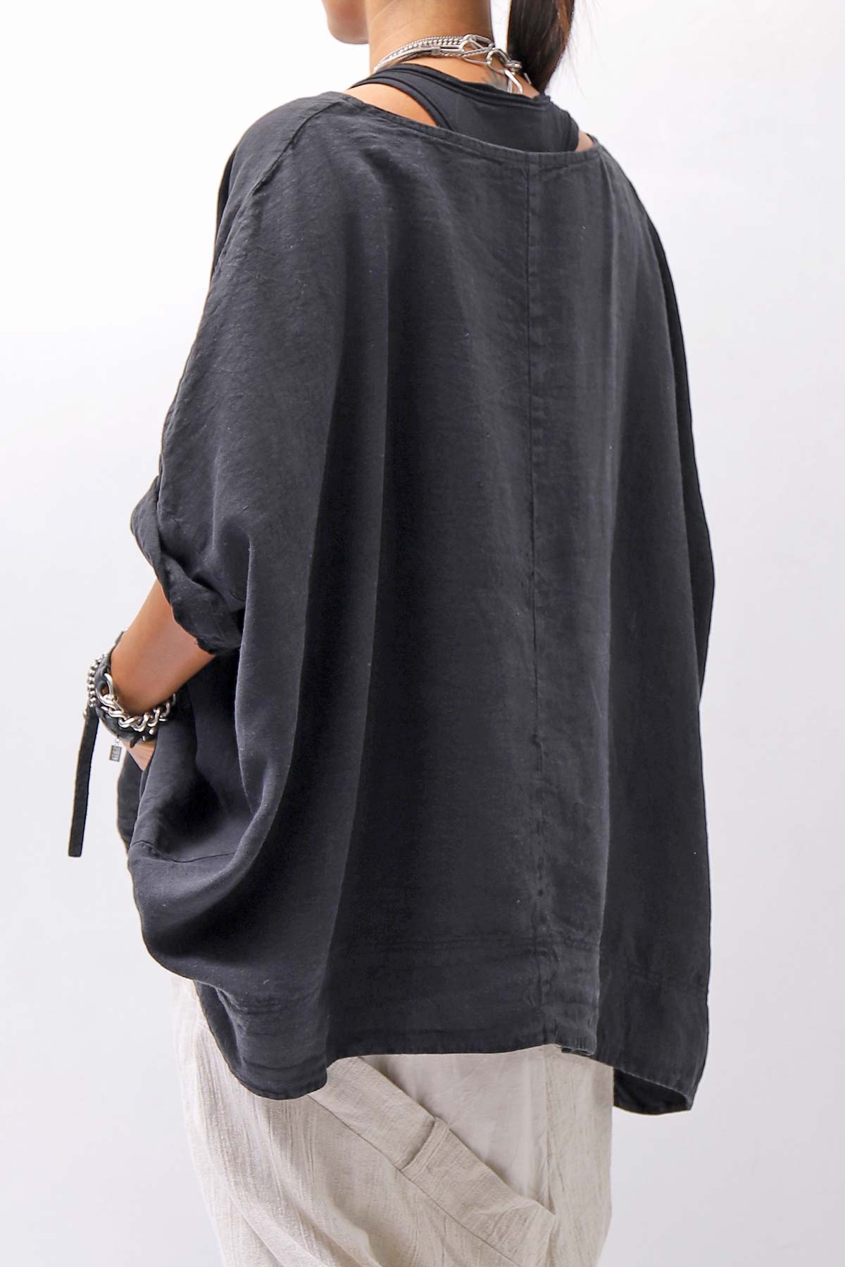 【RUNDHOLZ】 UNISEX OVERSIZED LINEN TOPS _BLACK