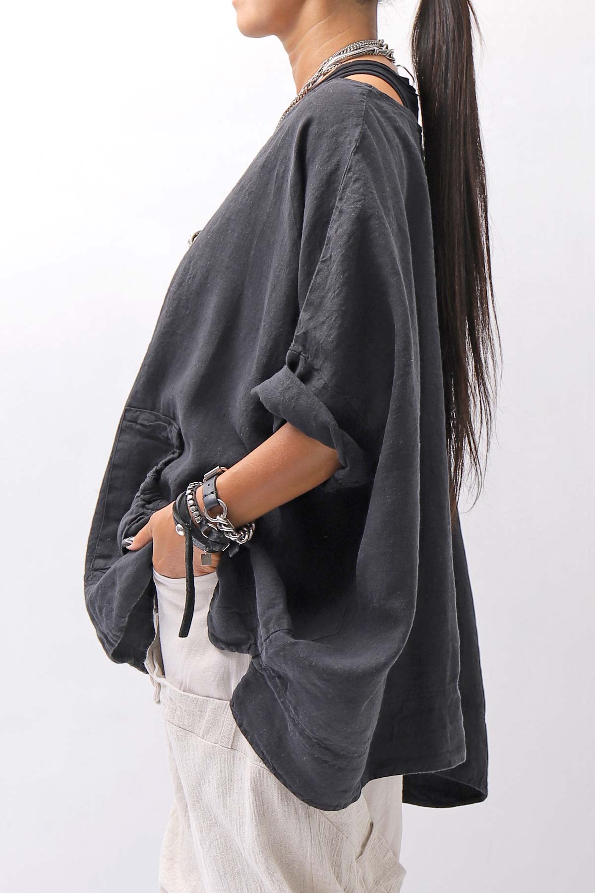 【RUNDHOLZ】 UNISEX OVERSIZED LINEN TOPS _BLACK