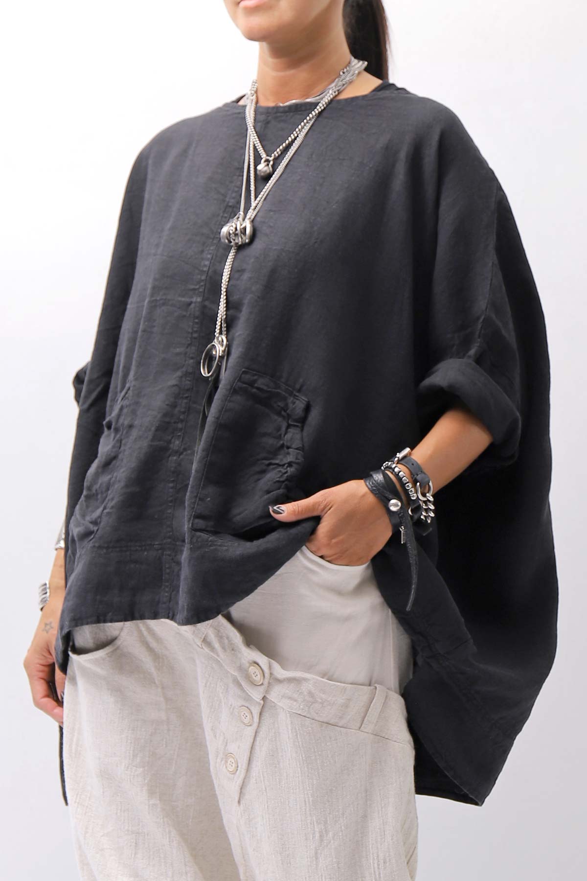 【RUNDHOLZ】 UNISEX OVERSIZED LINEN TOPS _BLACK