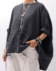【RUNDHOLZ】 UNISEX OVERSIZED LINEN TOPS _BLACK
