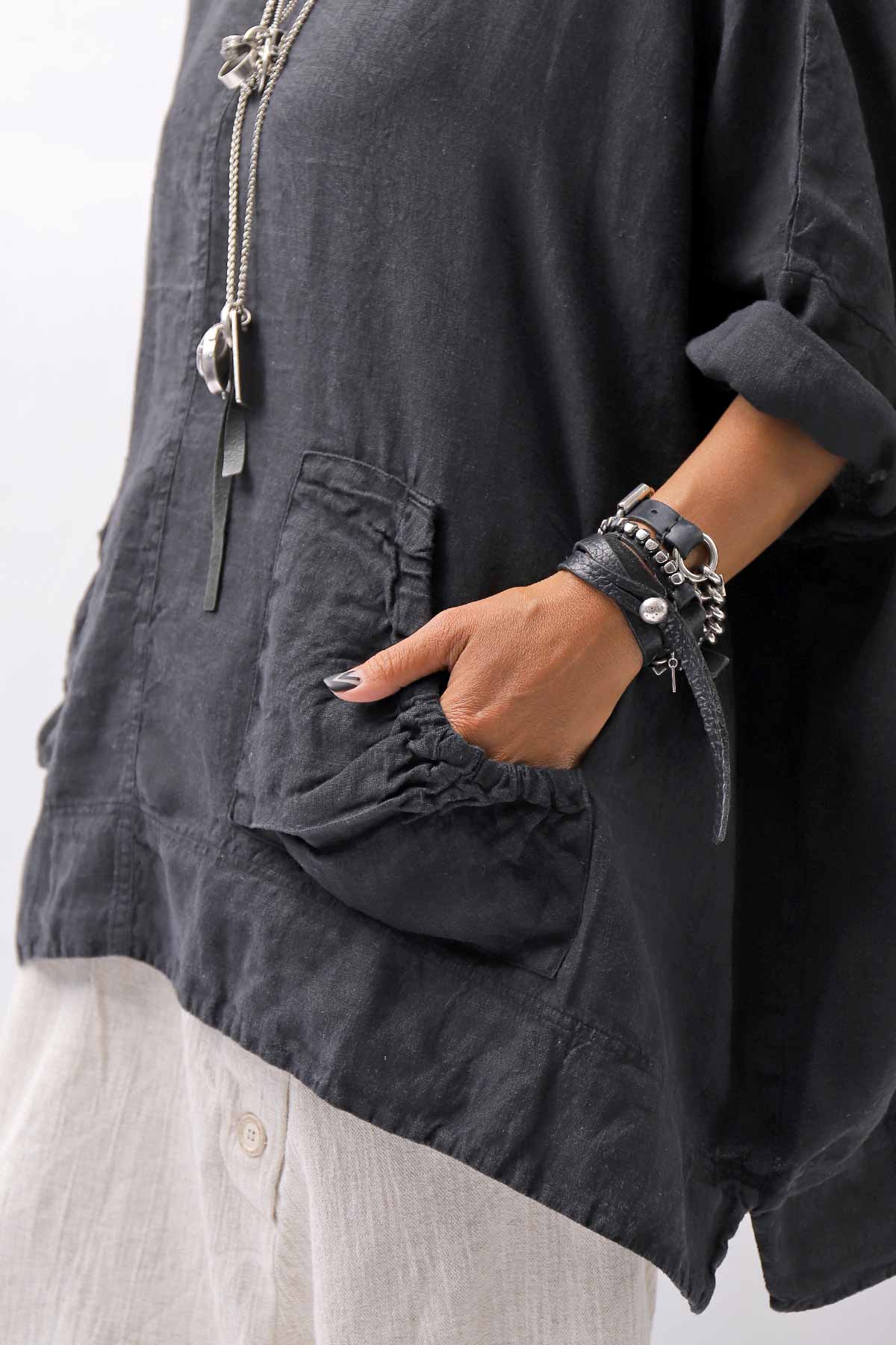 【RUNDHOLZ】 UNISEX OVERSIZED LINEN TOPS _BLACK