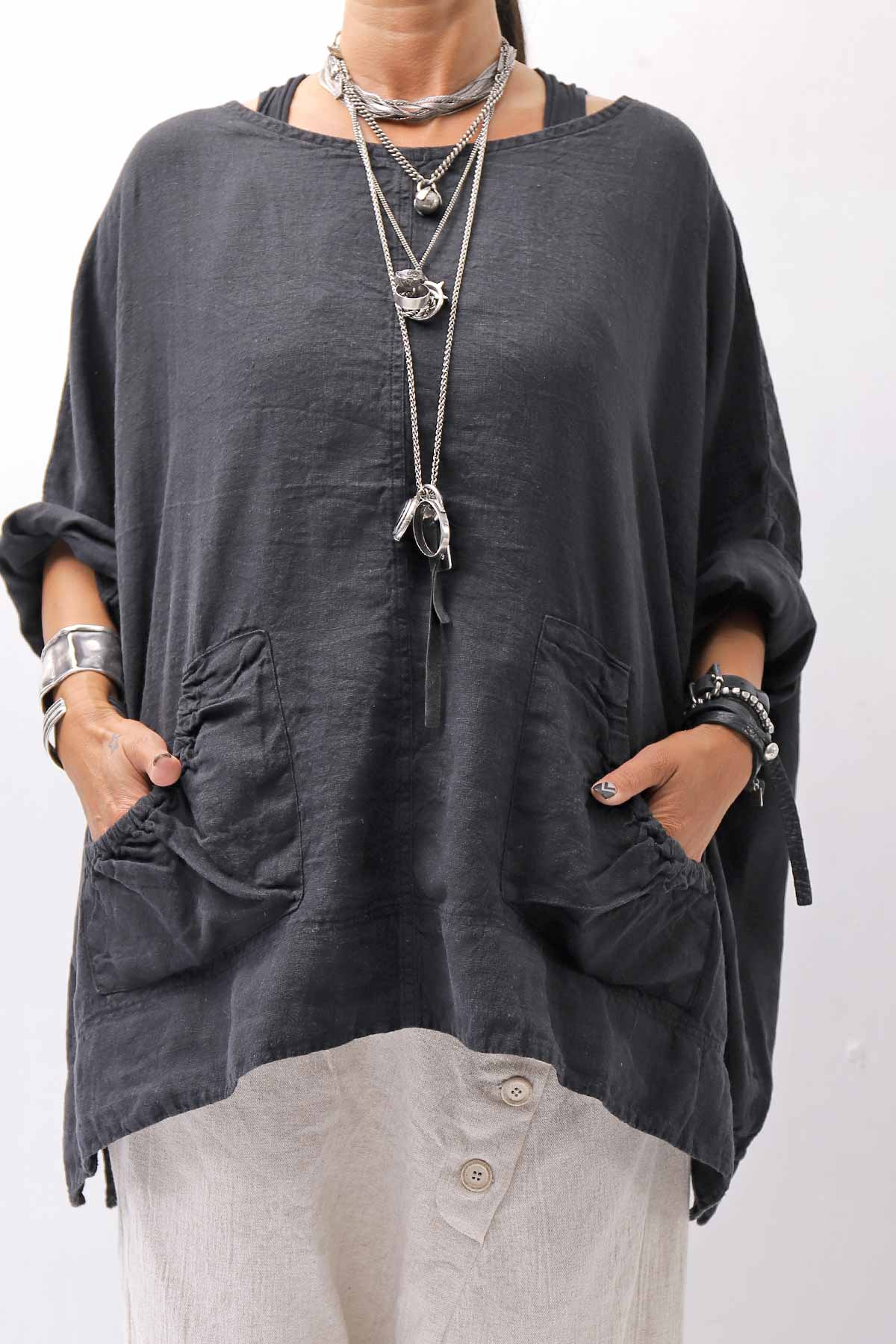 【RUNDHOLZ】 UNISEX OVERSIZED LINEN TOPS _BLACK