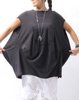 【PLÜ】 PLU ICON PATCH COTTON RIB BACK DRAPE TOP 5047_BLACK