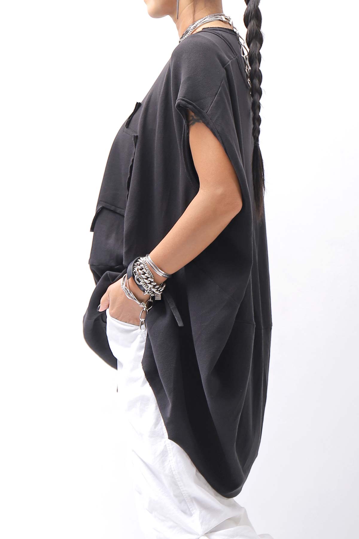 【PLÜ】 PLU ICON PATCH COTTON RIB BACK DRAPE TOP 5047_BLACK