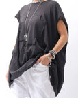 【PLÜ】 PLU ICON PATCH COTTON RIB BACK DRAPE TOP 5047_BLACK