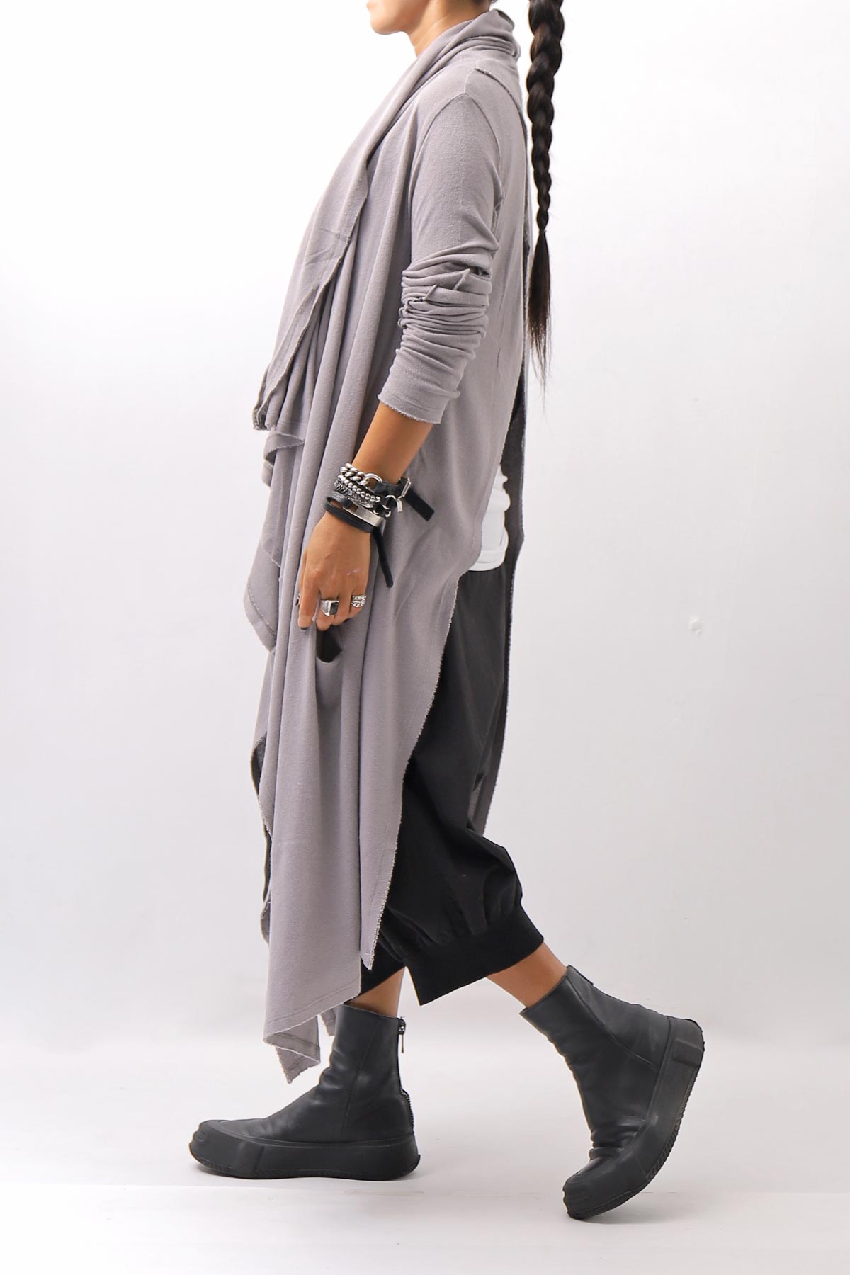 【NOSTRASANTISSIMA】 ASYMMETRY BACK CROSS CARDIGAN TS24_FUJI GREY