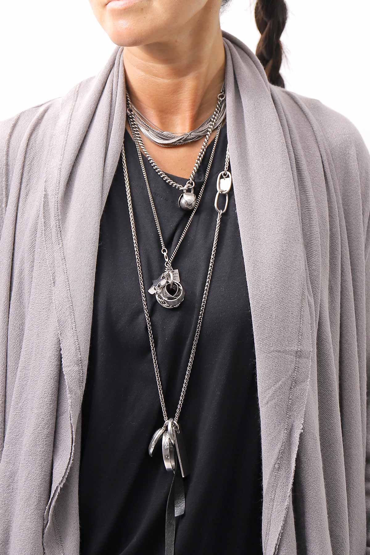 【NOSTRASANTISSIMA】 ASYMMETRY BACK CROSS CARDIGAN TS24_FUJI GREY