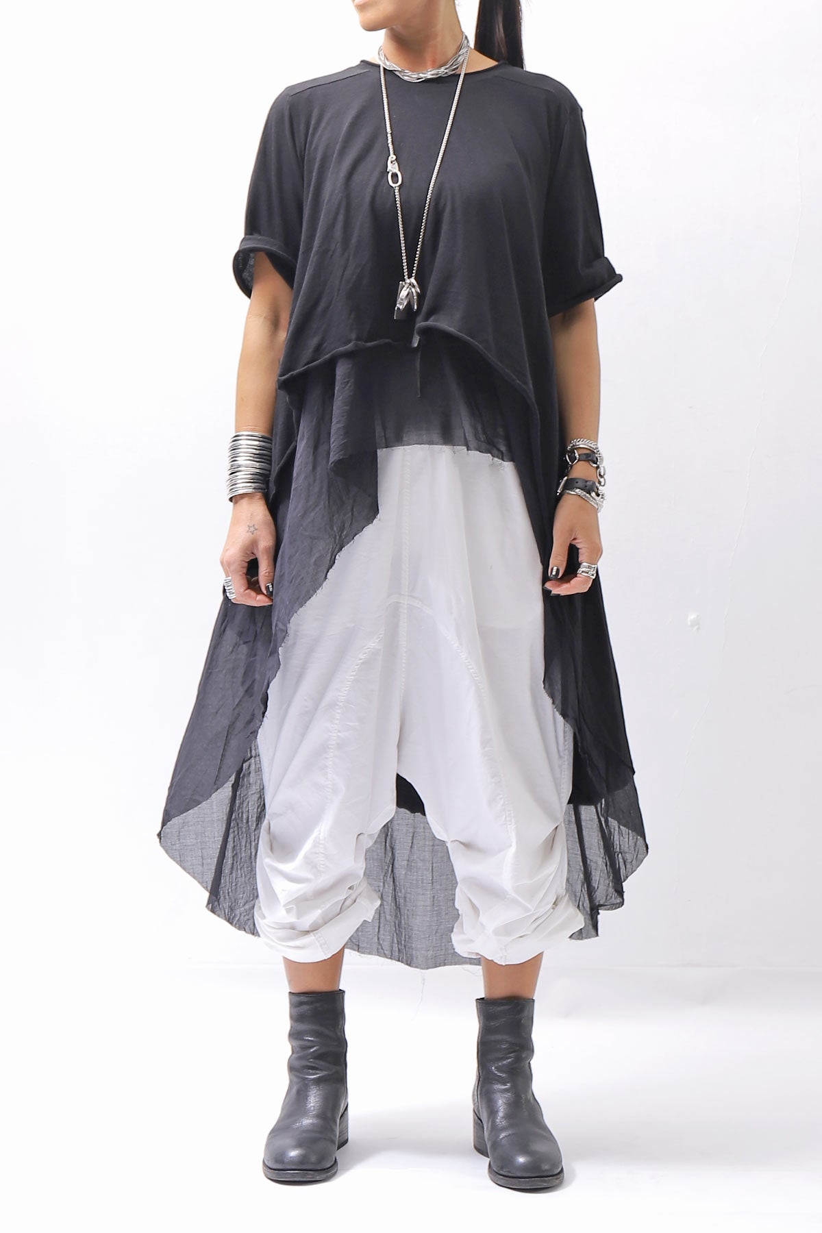 【studio b3】 COTTON LAYERED BACK LONG TOP MPB1822_BLACK