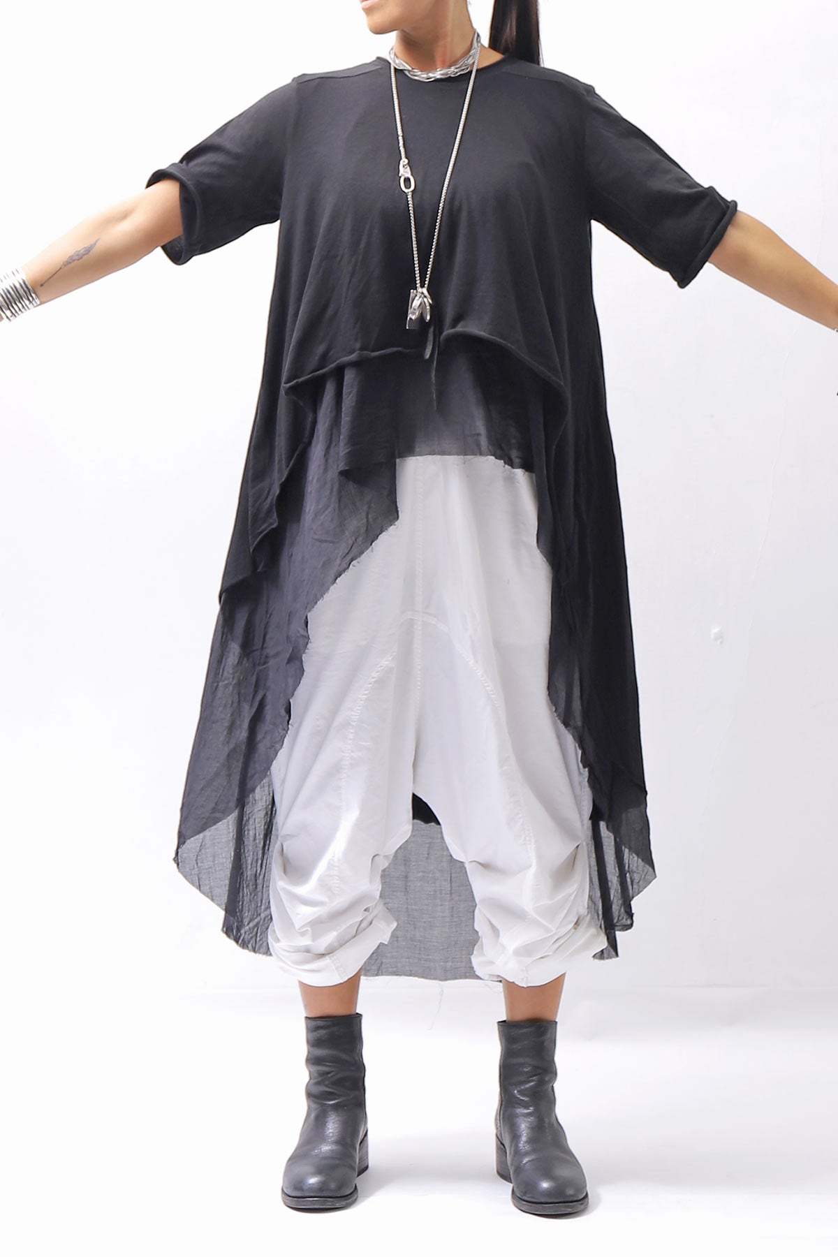 【studio b3】 COTTON LAYERED BACK LONG TOP MPB1822_BLACK