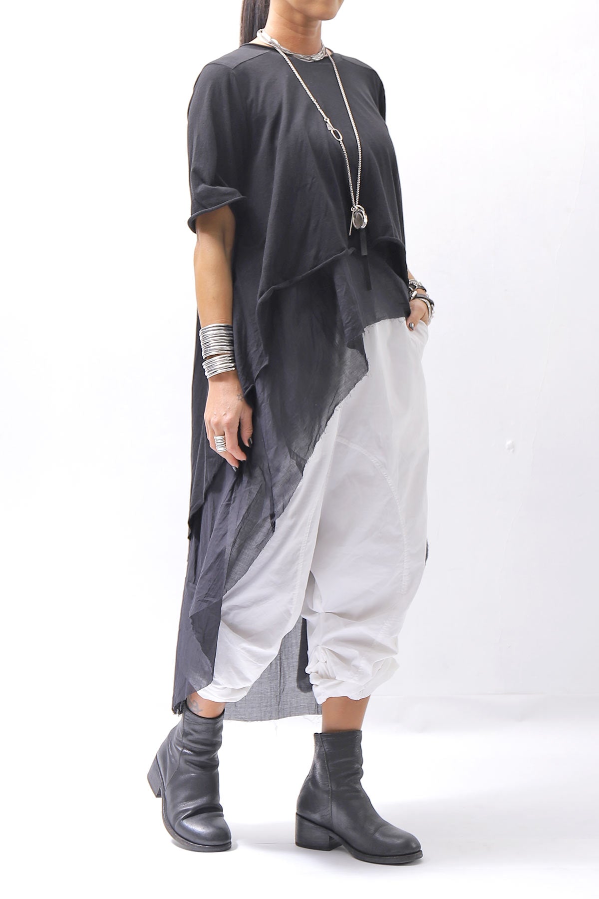 【studio b3】 COTTON LAYERED BACK LONG TOP MPB1822_BLACK
