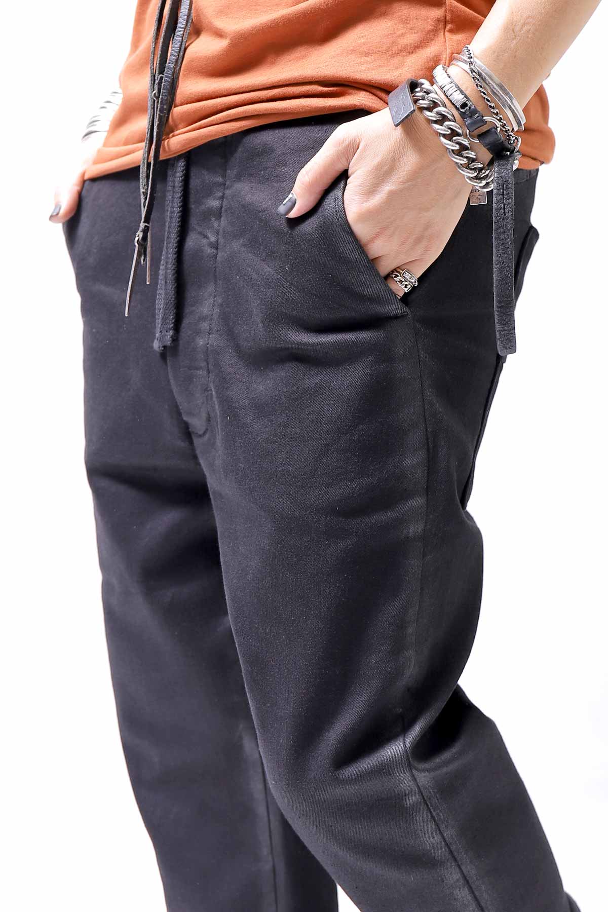 【thom/krom】 UNISEX SIDE COATING EASY DENIM PANTS MT87_BLACK COATED