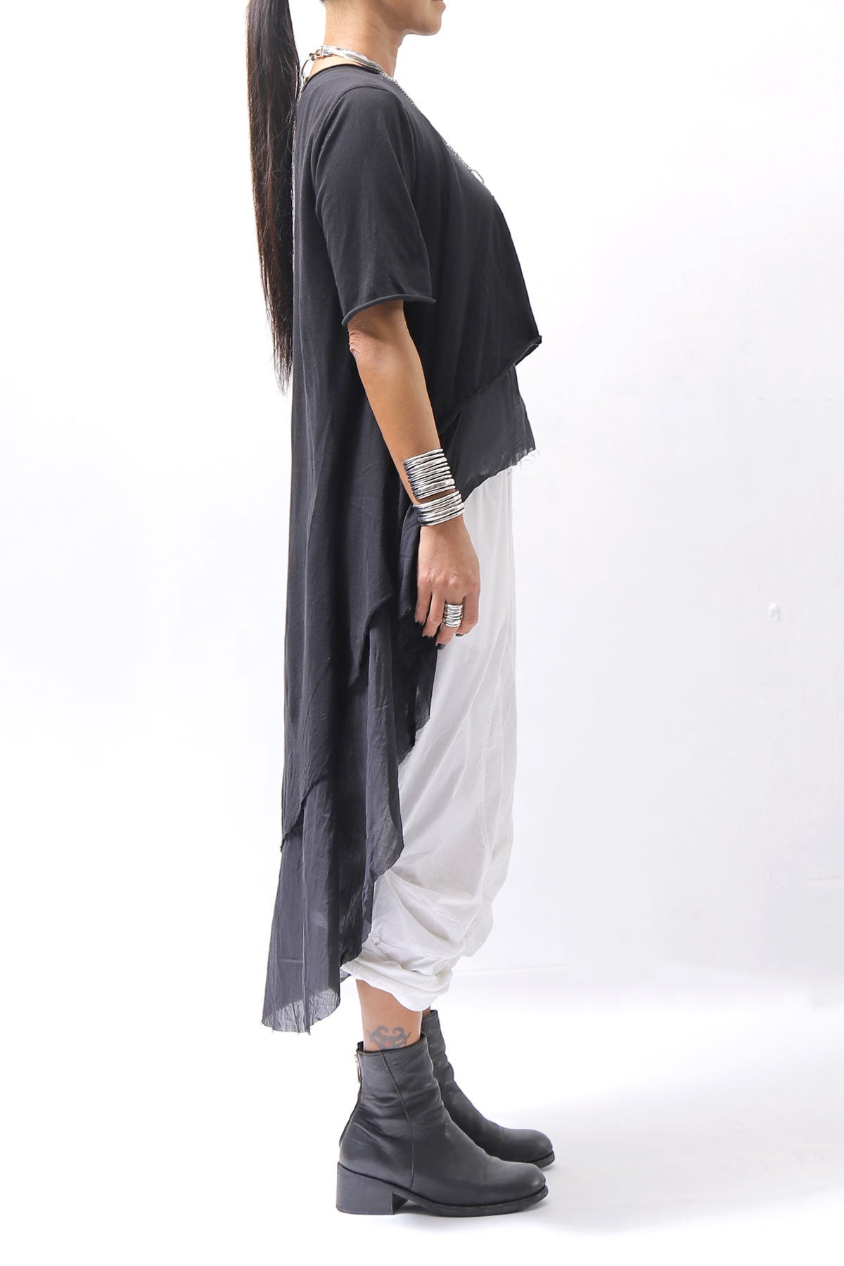 【studio b3】 COTTON LAYERED BACK LONG TOP MPB1822_BLACK