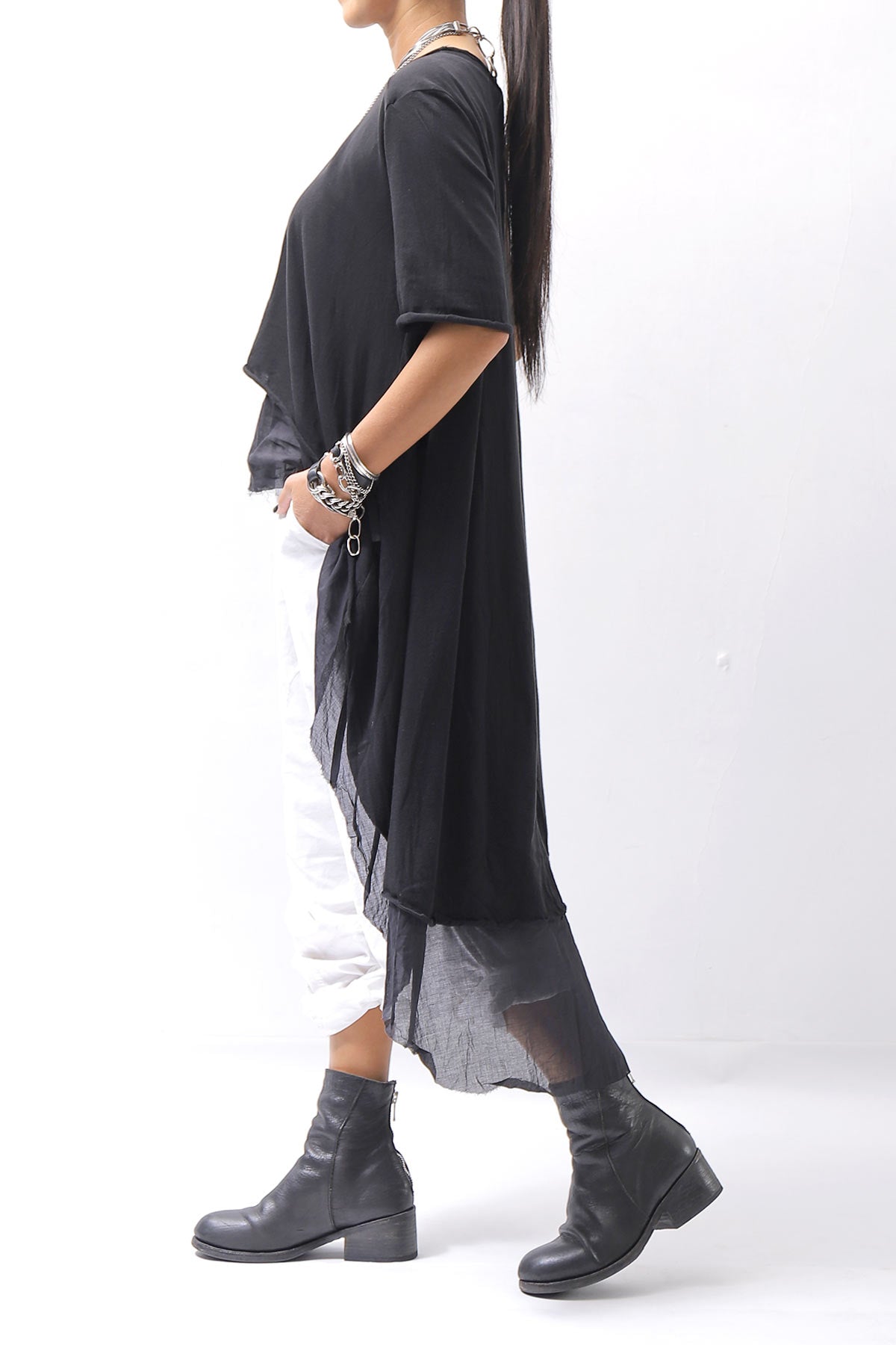 【studio b3】 COTTON LAYERED BACK LONG TOP MPB1822_BLACK