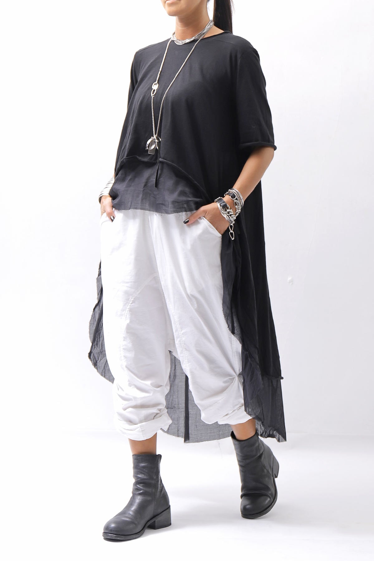 【studio b3】 COTTON LAYERED BACK LONG TOP MPB1822_BLACK