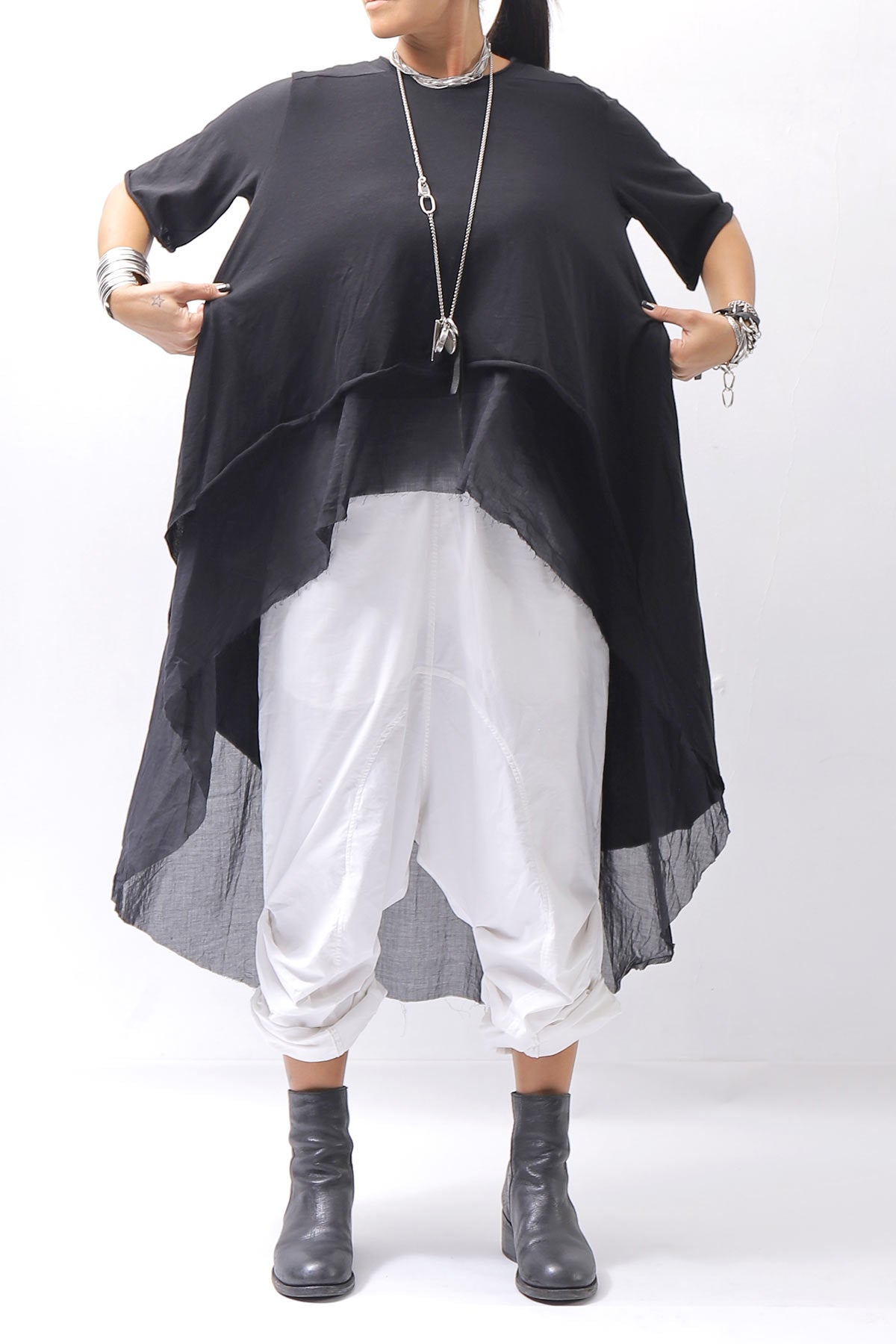 【studio b3】 COTTON LAYERED BACK LONG TOP MPB1822_BLACK
