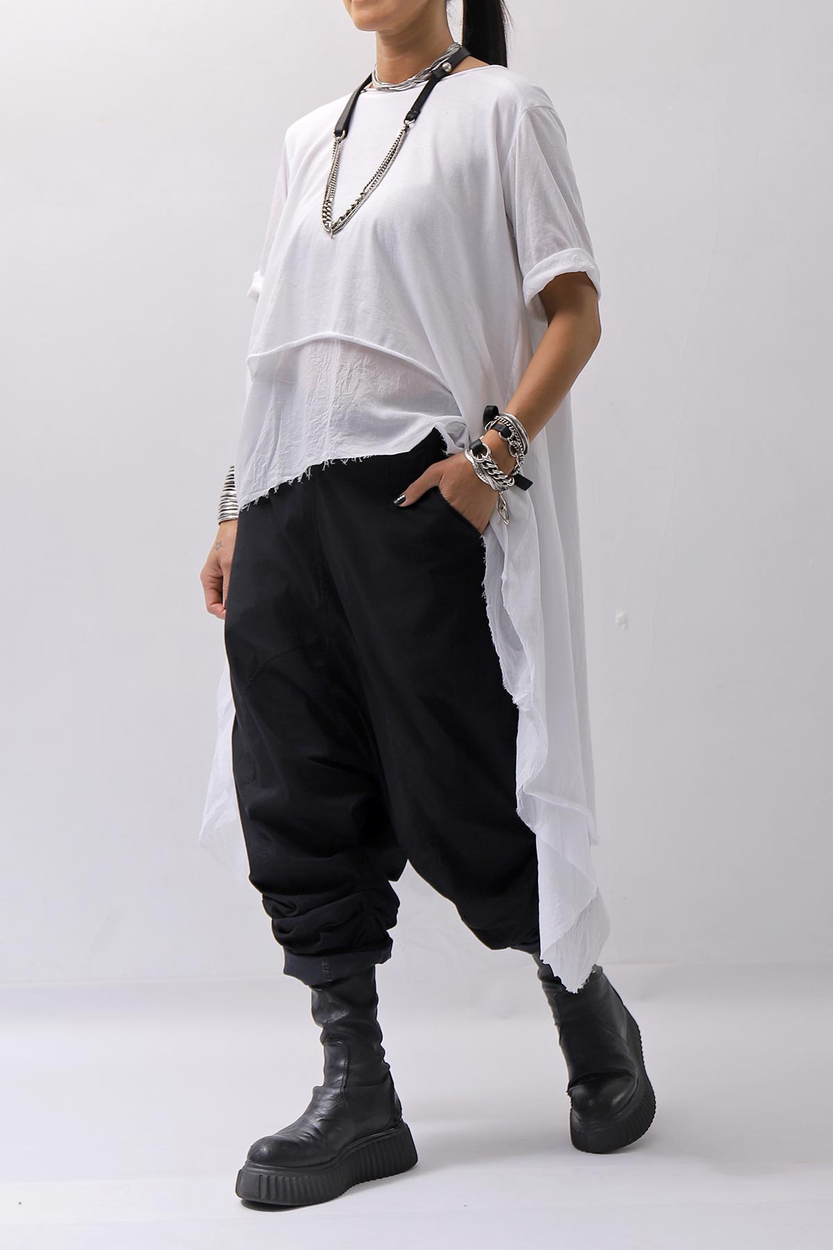 【studio b3】 COTTON LAYERED BACK LONG TOP MPB1822_WHITE